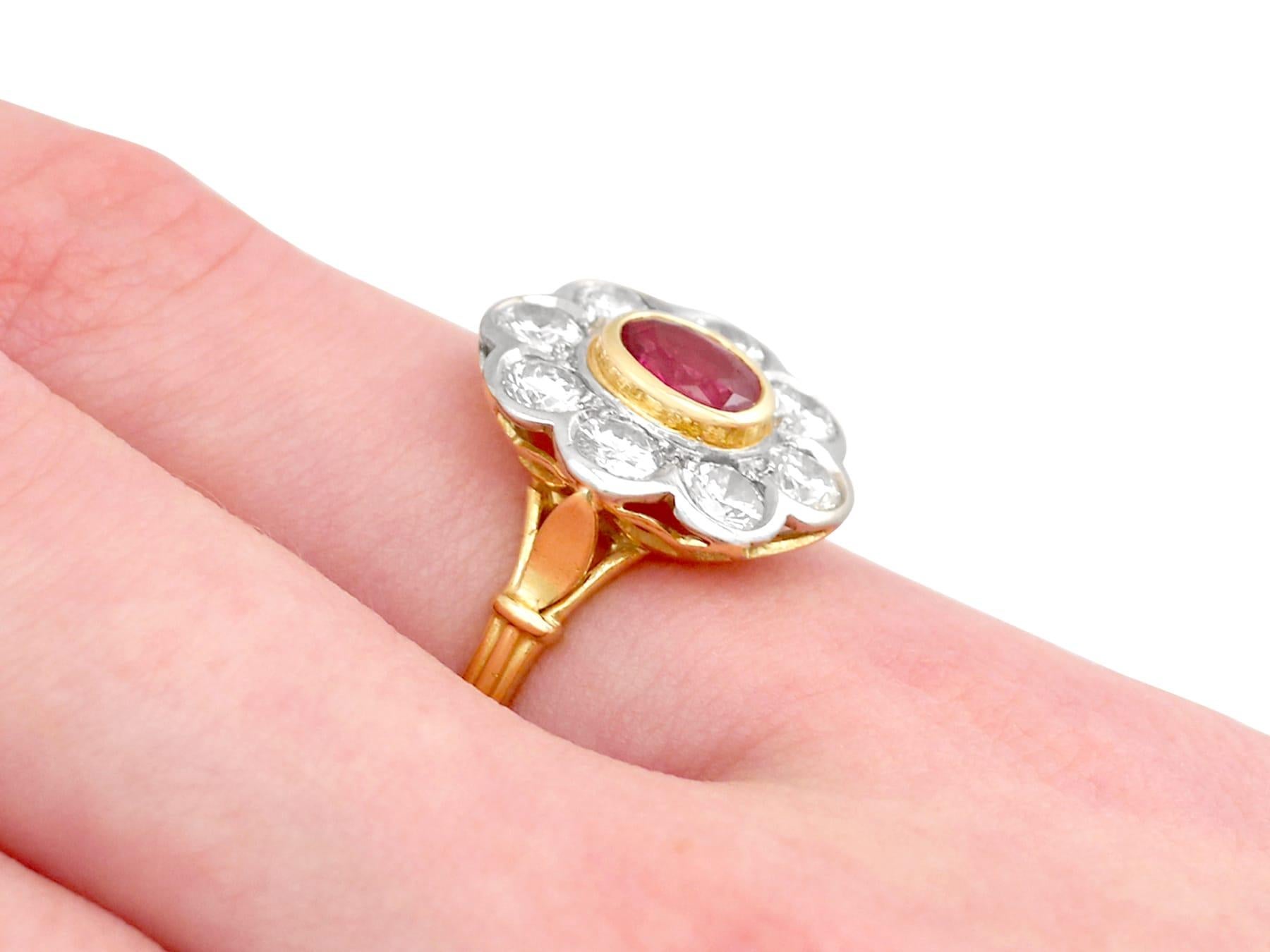 1950s French 2.05 Carat Diamond and Oval Cut Ruby Color Doublet Engagement Ring For Sale 2