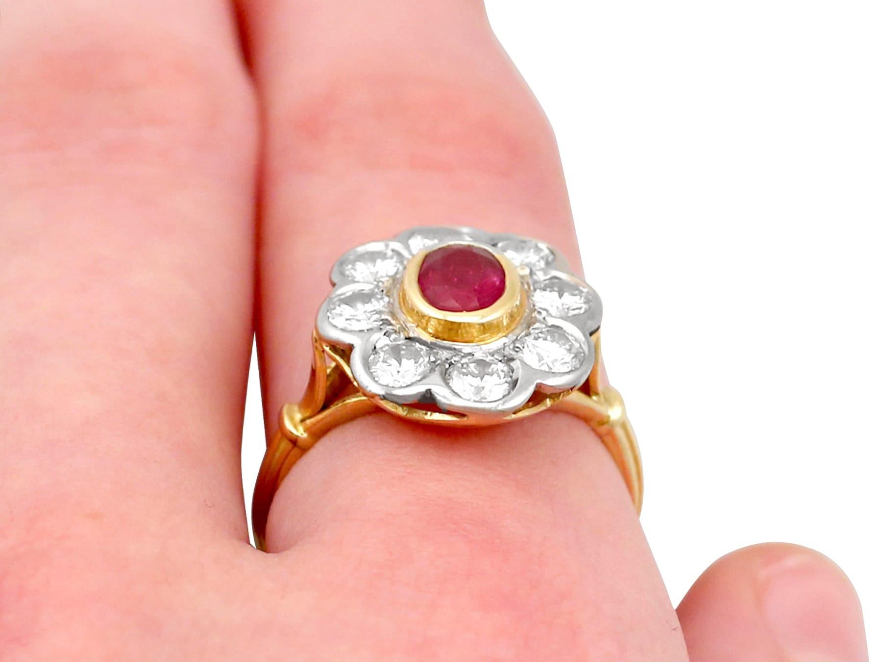 1950s French 2.05 Carat Diamond and Oval Cut Ruby Color Doublet Engagement Ring For Sale 3