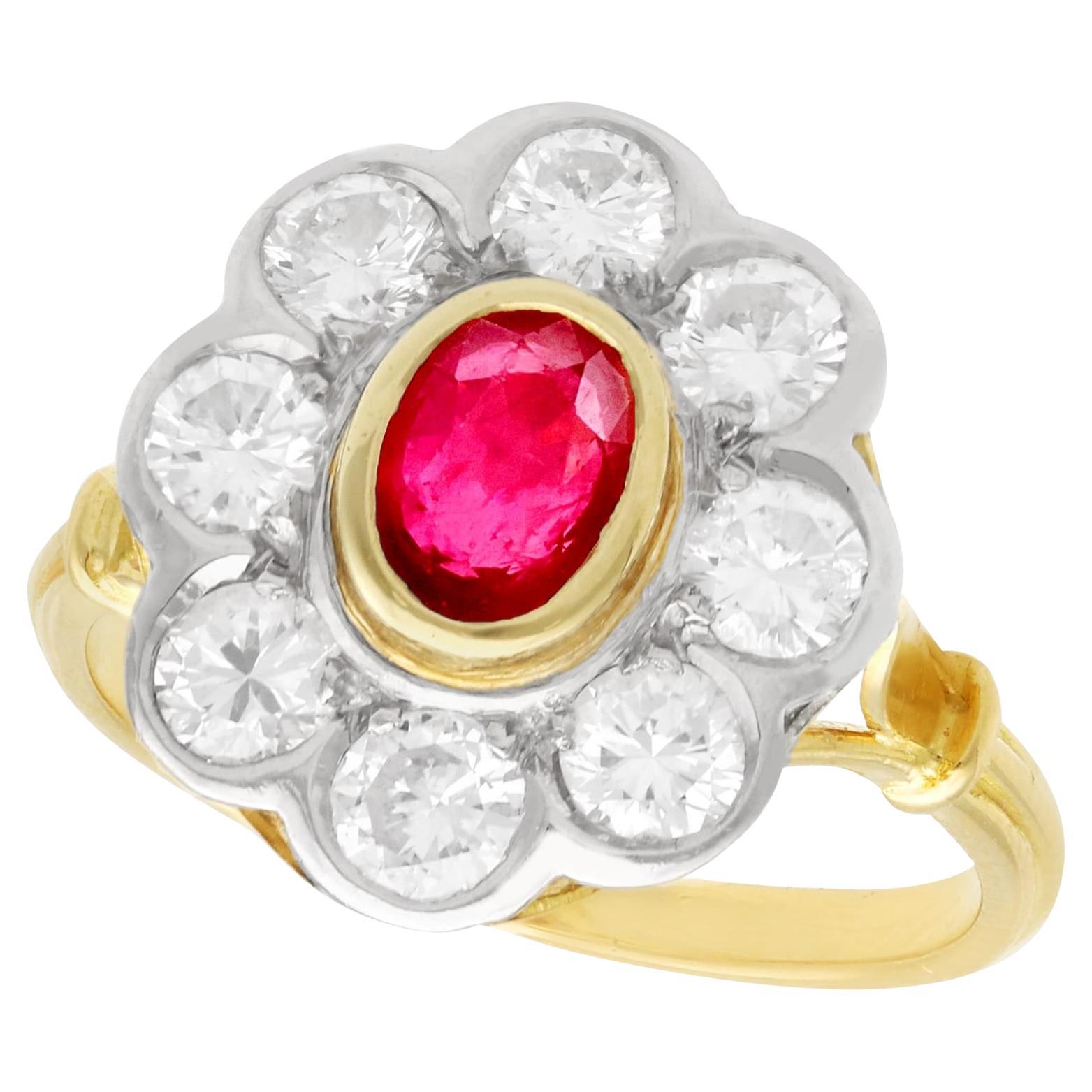 1950er Jahre Französisch 2,05 Karat Diamant und Oval Cut Ruby Farbe Doublet Verlobungsring im Angebot