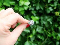 1950s French 2.06 Carat Diamond and Emerald White Gold Cocktail Ring