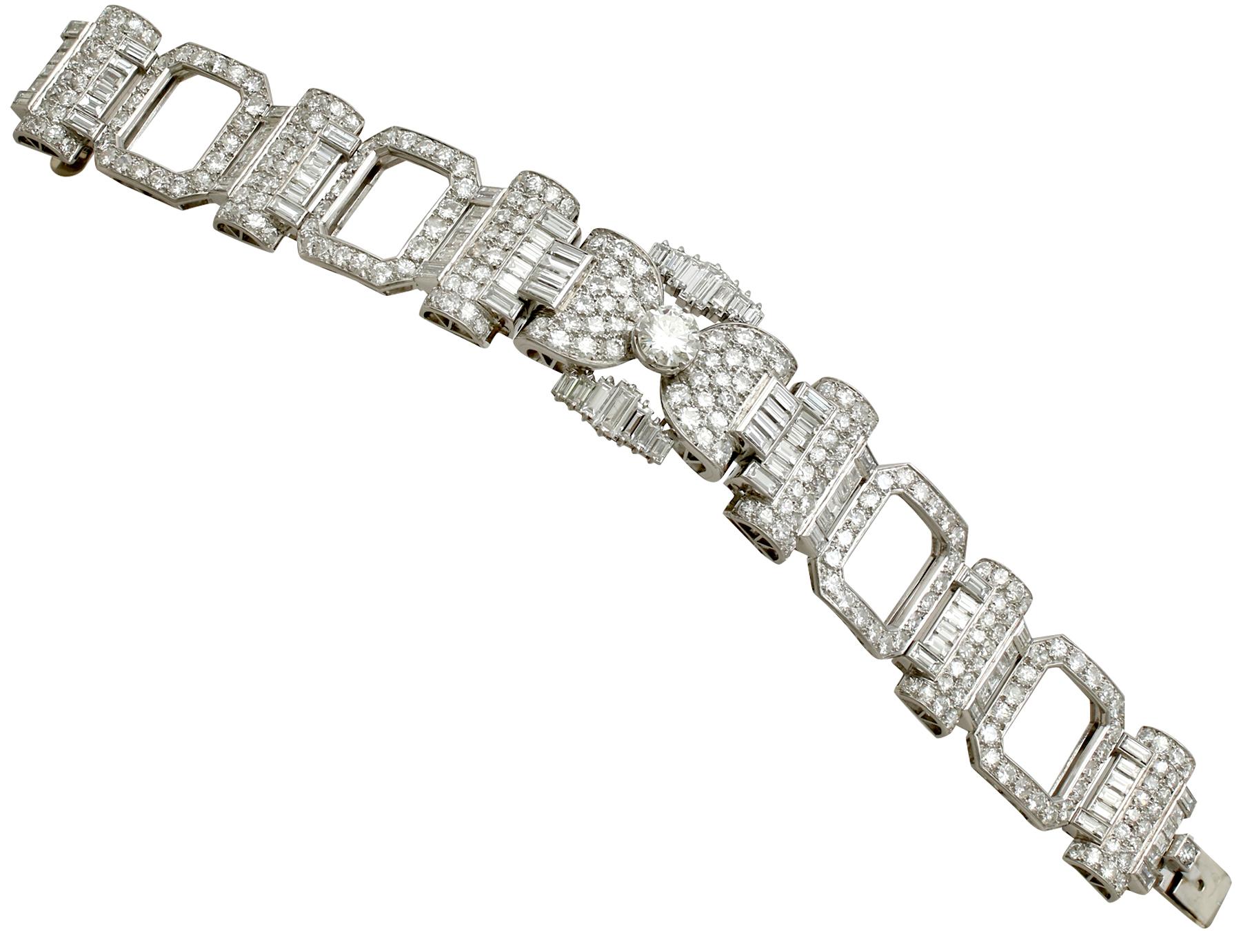 Art Deco 1950s Vintage French 21.38 Carat Diamond and Platinum Bracelet