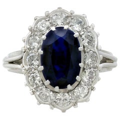1950s French 2.45 Carat Sapphire and Diamond White Gold Dress Ring