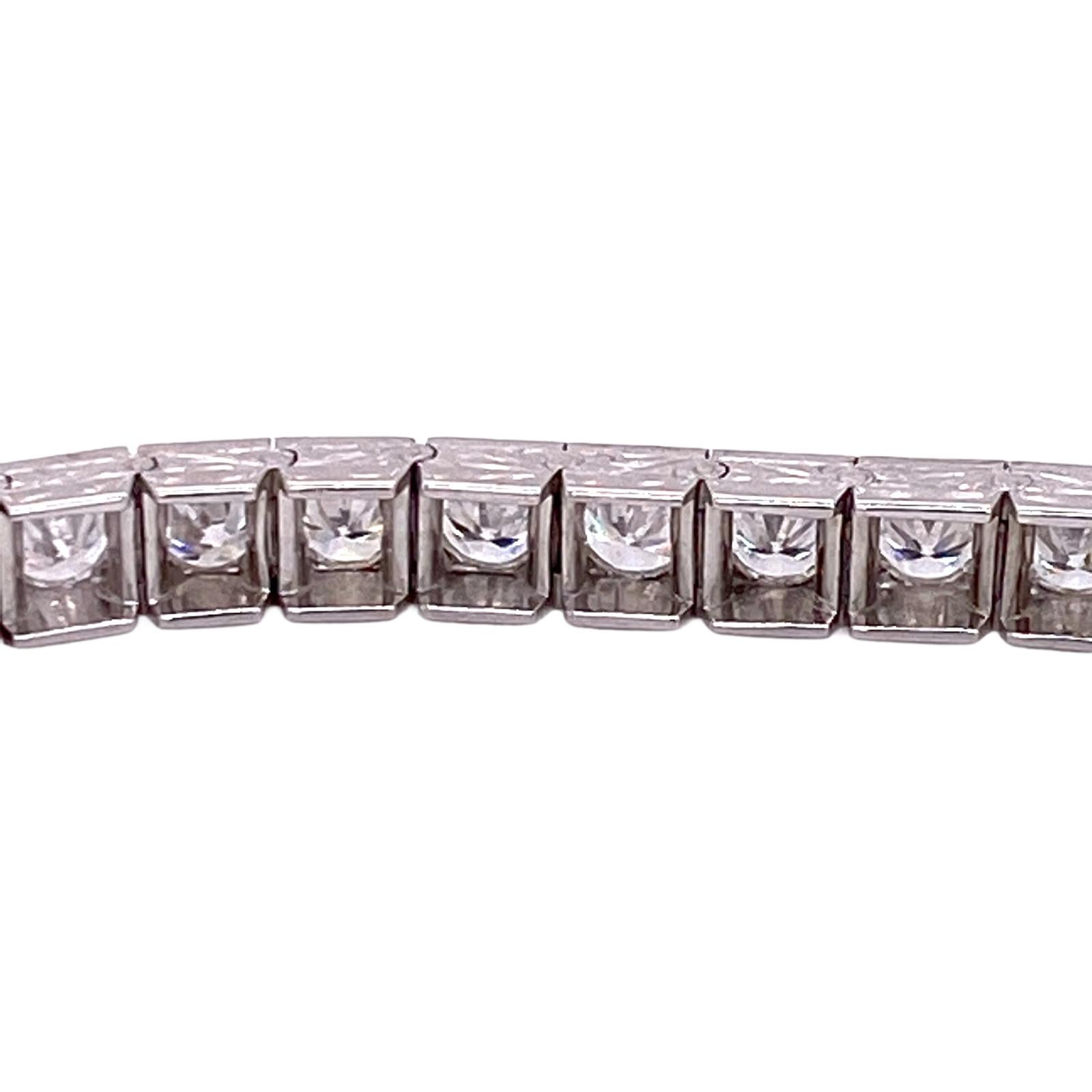 1950's French 9.25 Carat Diamond White Gold Line Tennis Bracelet In Excellent Condition In Boca Raton, FL