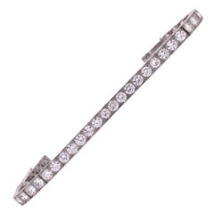 1950's French 9.25 Carat Diamond White Gold Line Tennis Bracelet