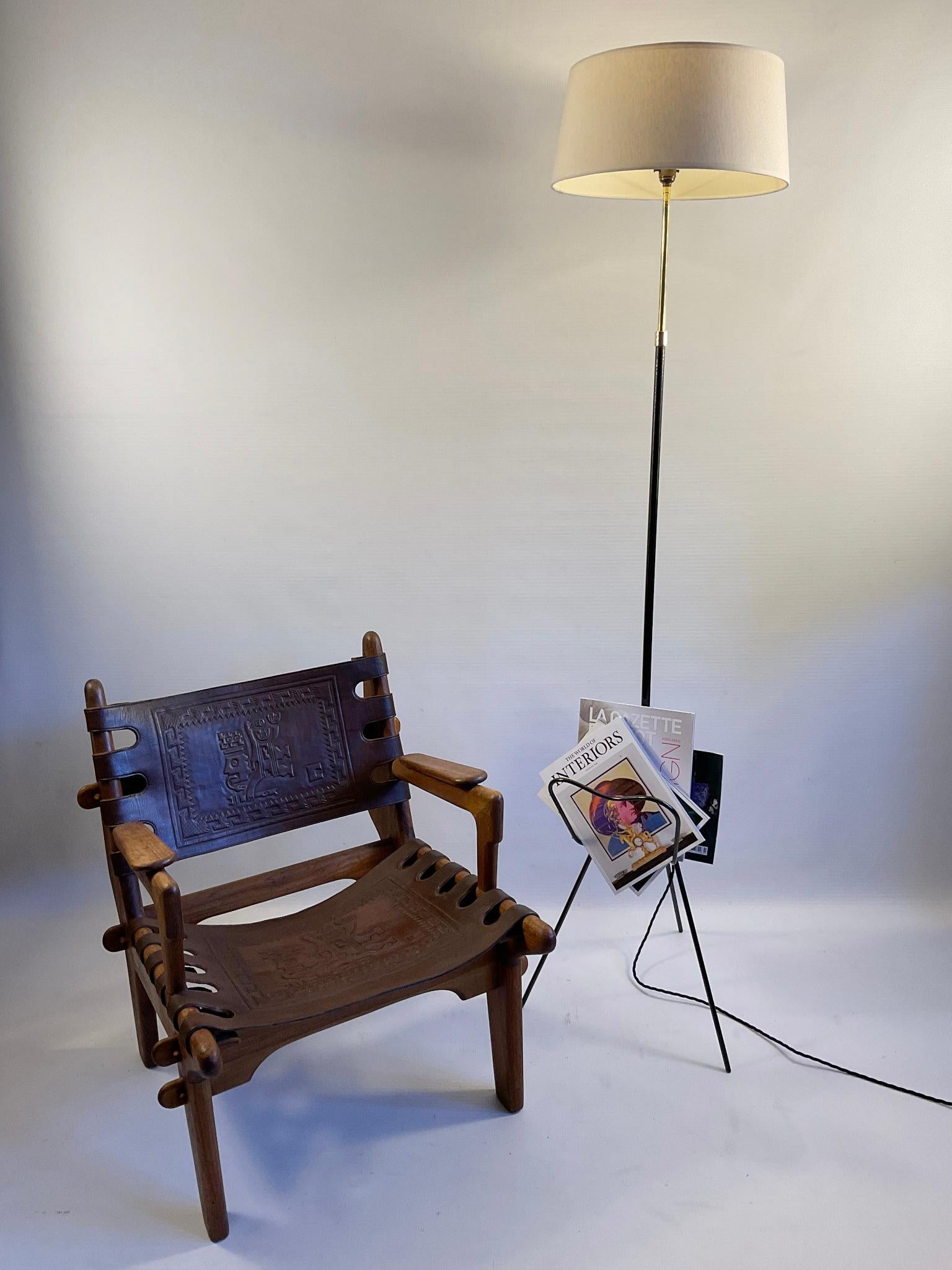 1950s Adjustable Iron and Brass Floor Lamp with Magazine Rack 3