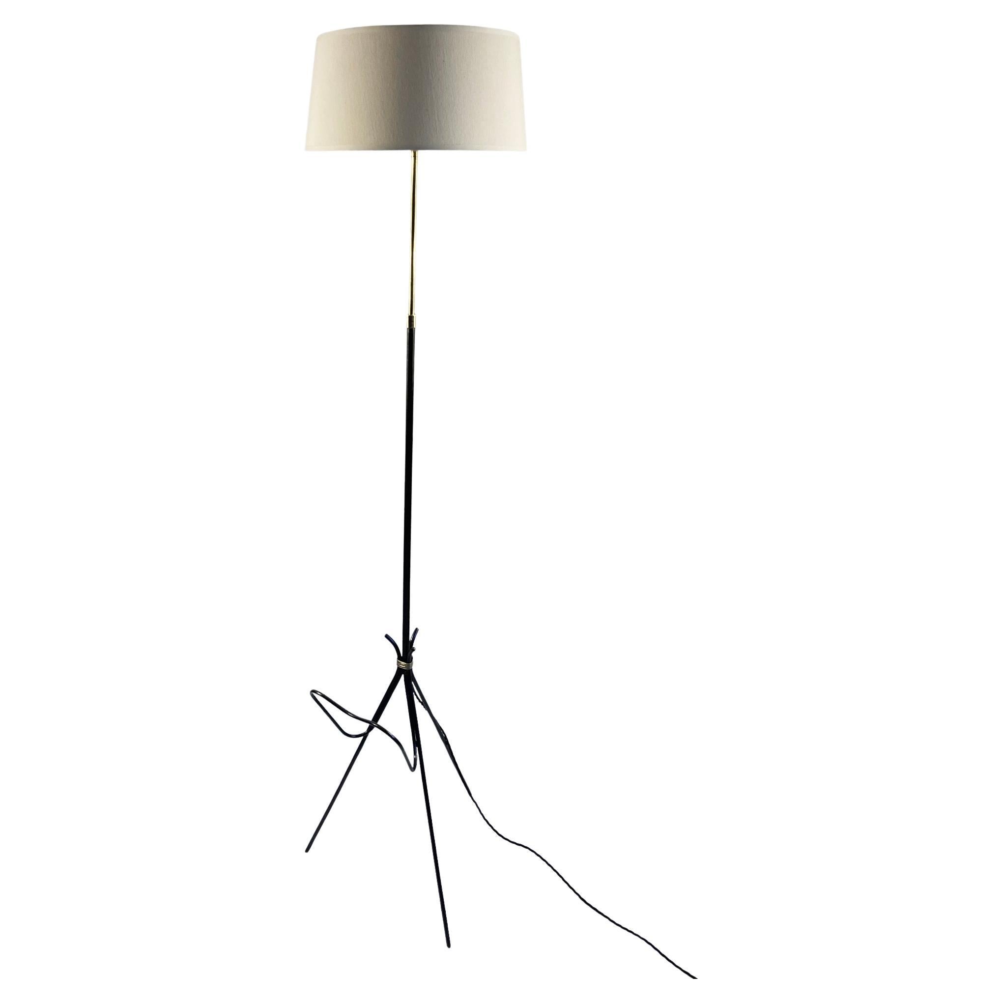 1950s Adjustable Iron and Brass Floor Lamp with Magazine Rack
