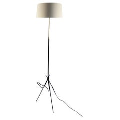 1950s Adjustable Iron and Brass Floor Lamp with Magazine Rack
