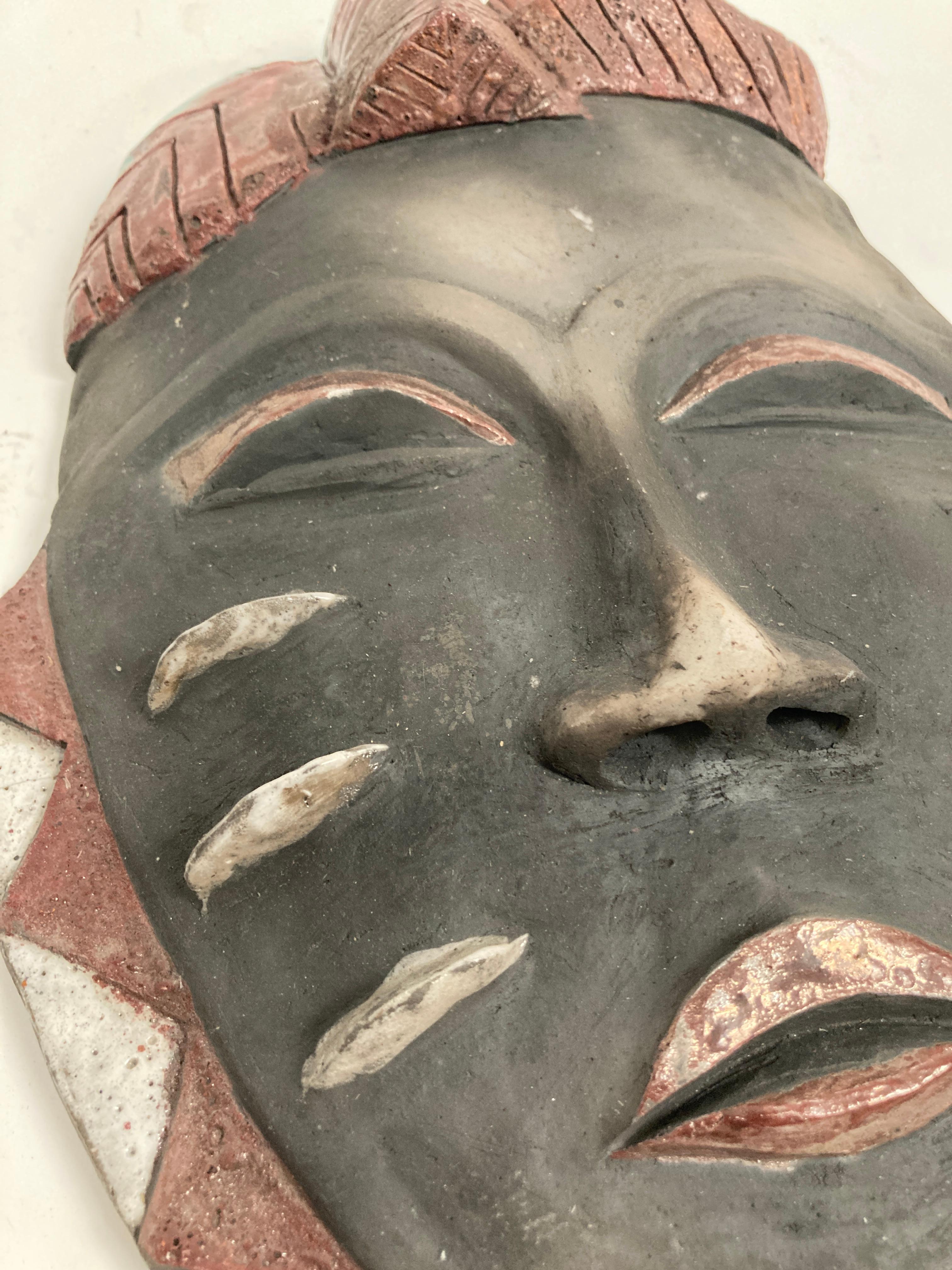 European 1950's French African Ceramic Mask  For Sale