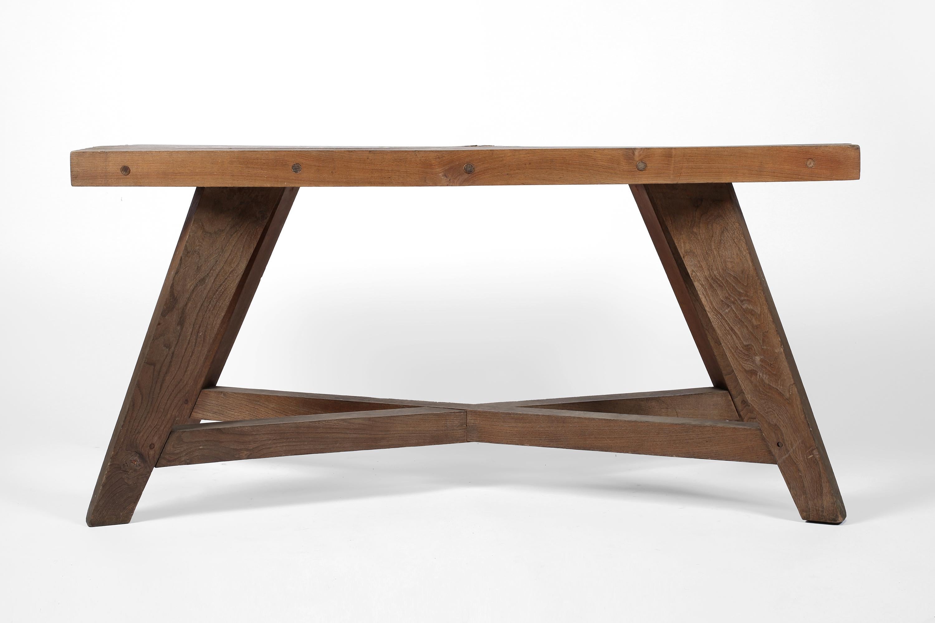1950s French Architect Made Table in Weathered Elm In Good Condition For Sale In London, GB