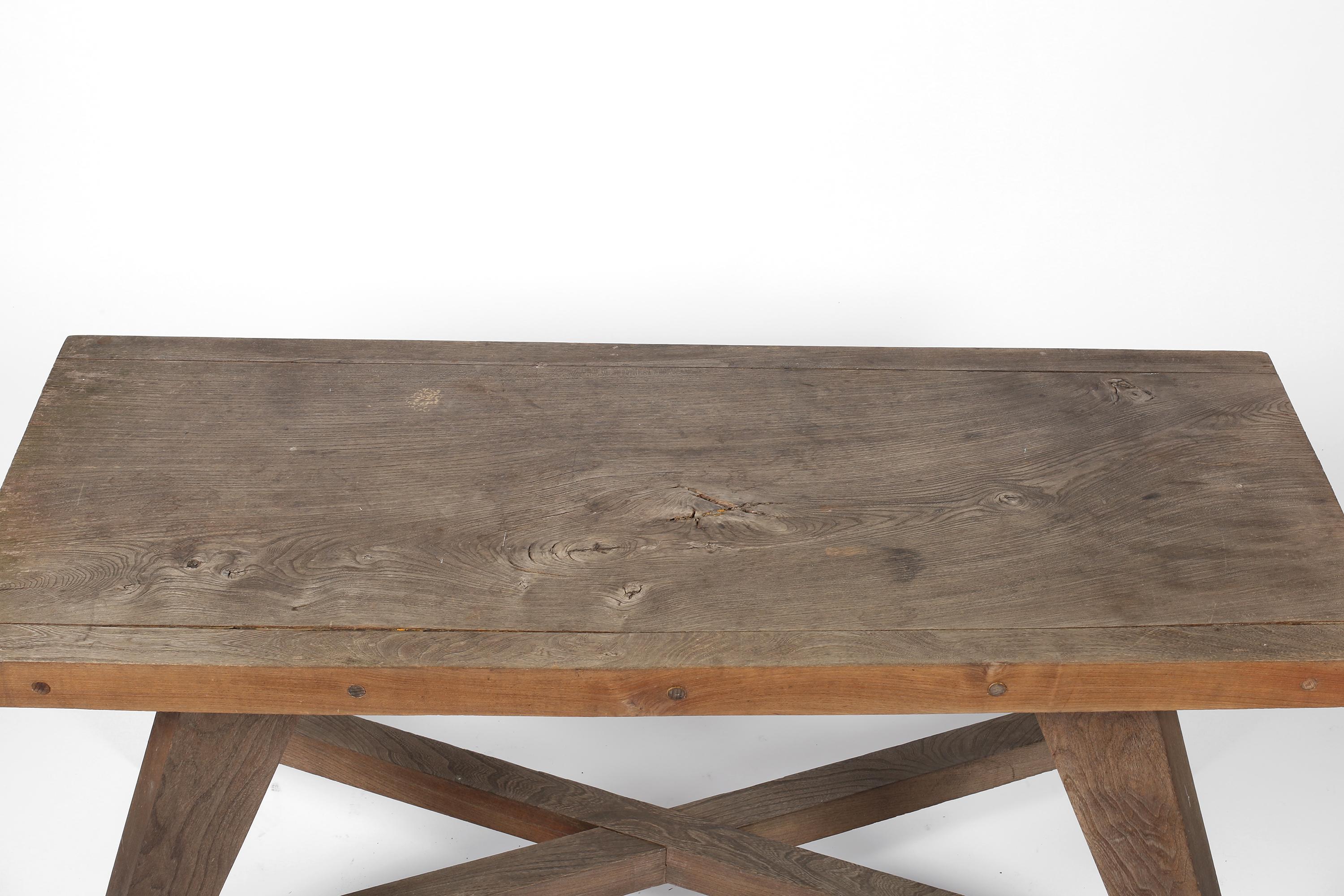 Mid-20th Century 1950s French Architect Made Table in Weathered Elm For Sale