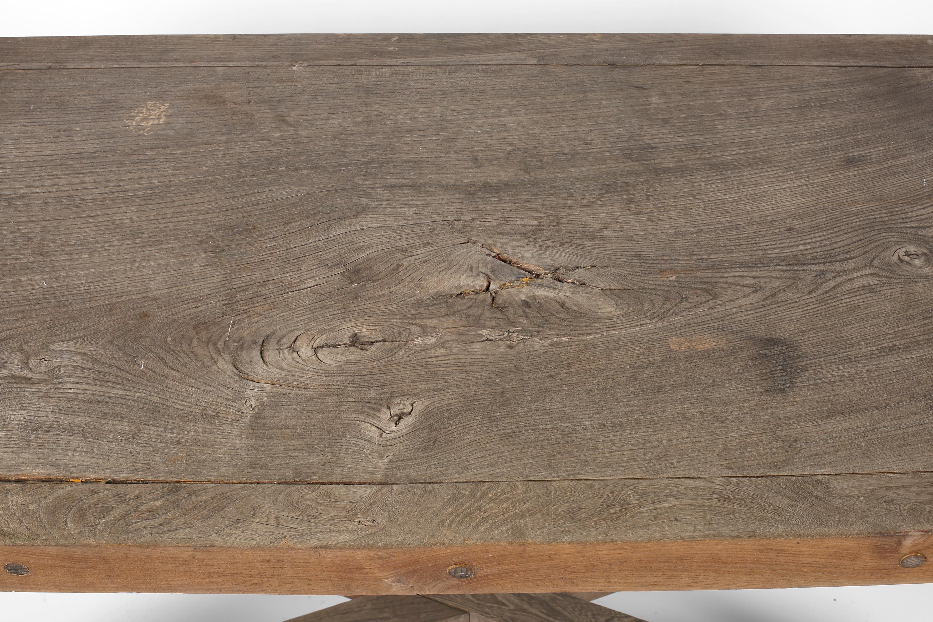 1950s French Architect Made Table in Weathered Elm For Sale 1