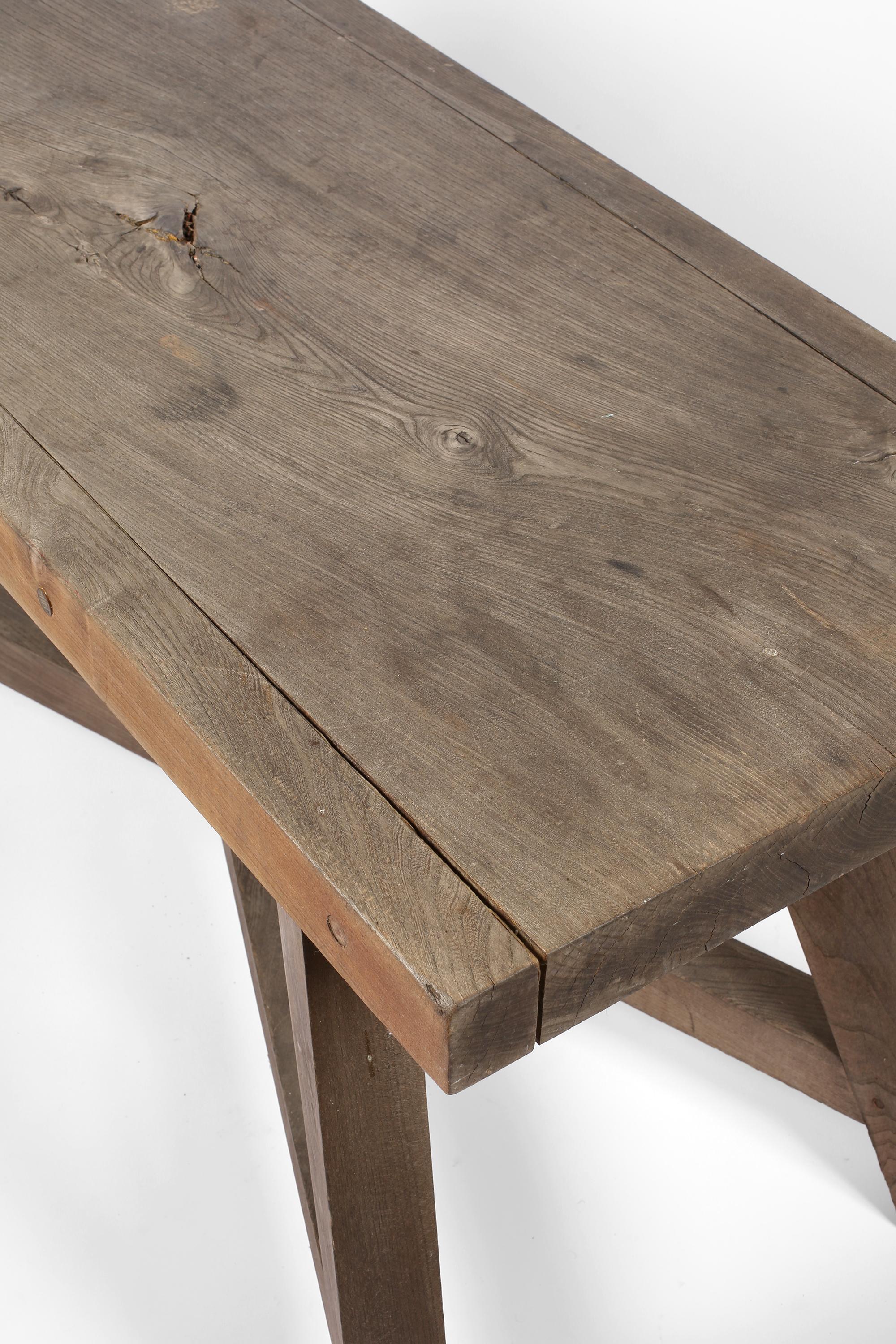 1950s French Architect Made Table in Weathered Elm For Sale 2