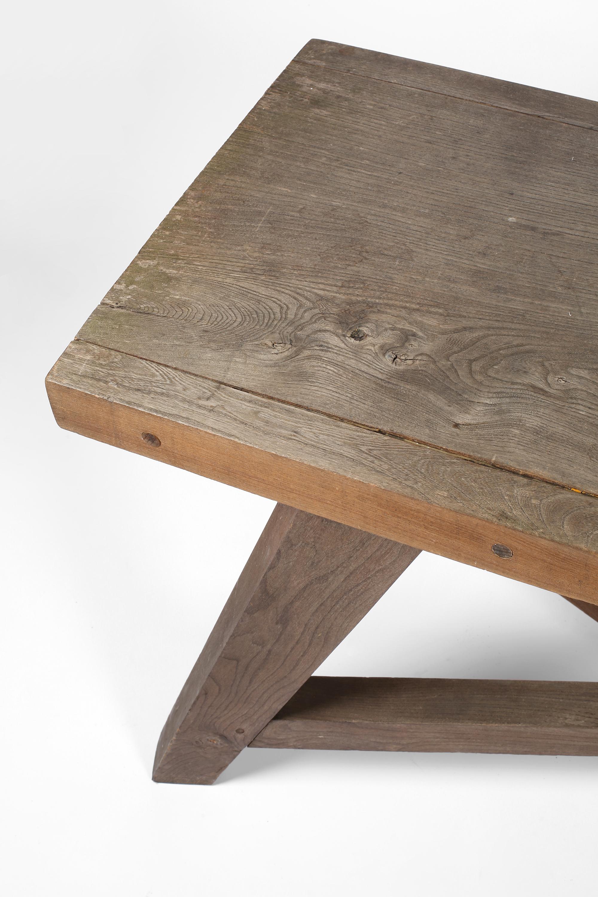 1950s French Architect Made Table in Weathered Elm For Sale 3
