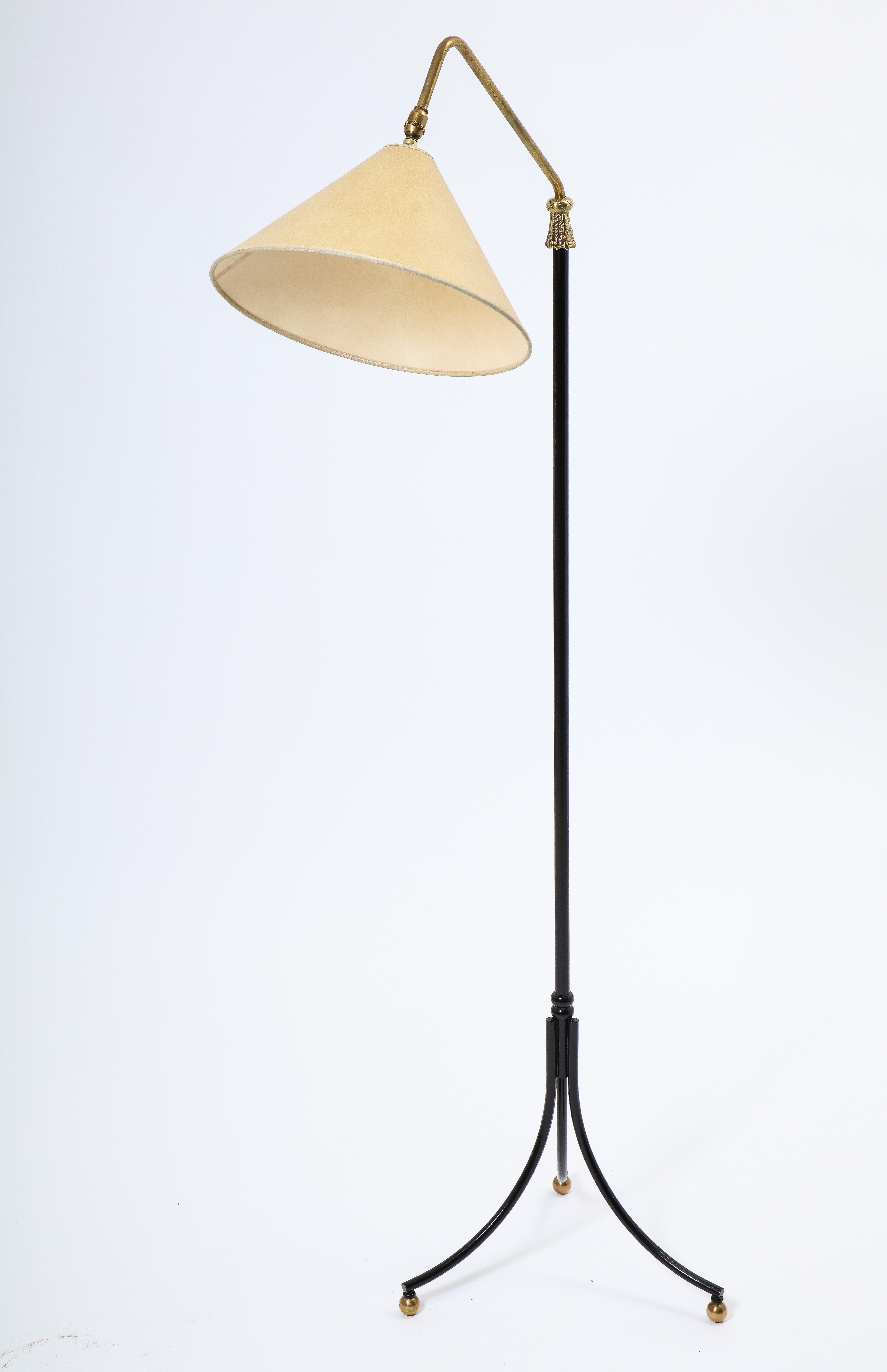 1950s French Arlus Iron and Brass Adjustable Floor Lamp 1