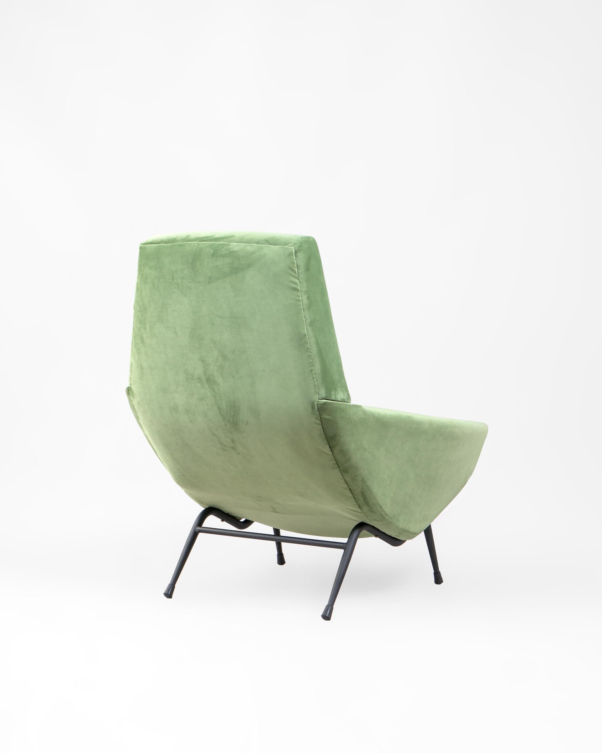 Mid-Century Modern 1950's French Armchair by Guy Besnard Re Uphosltered in Green Velvet, France For Sale