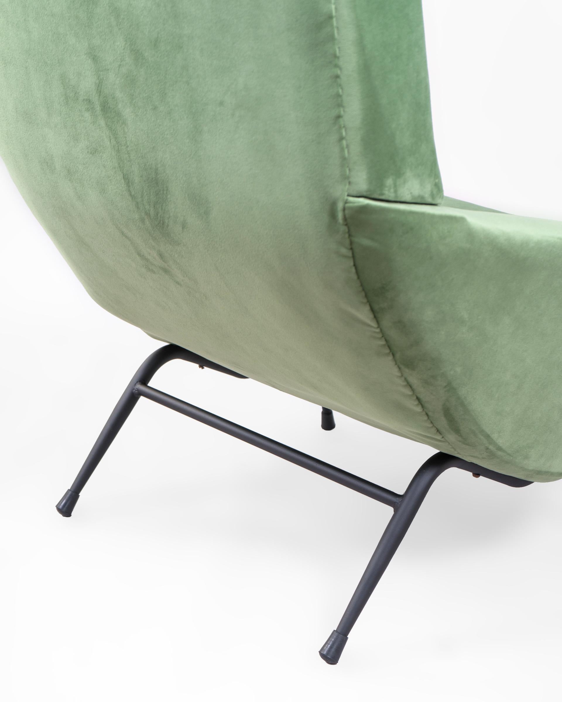 1950's French Armchair by Guy Besnard Re Uphosltered in Green Velvet, France In Good Condition For Sale In CANGAS, ES