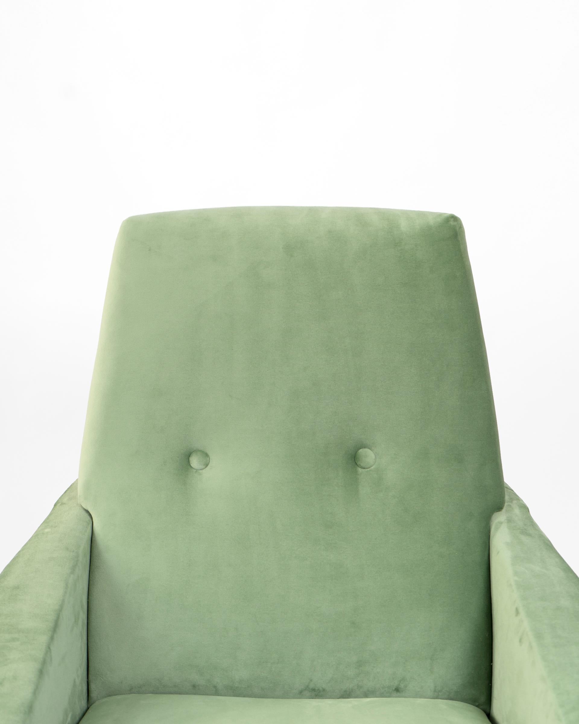 20th Century 1950's French Armchair by Guy Besnard Re Uphosltered in Green Velvet, France For Sale