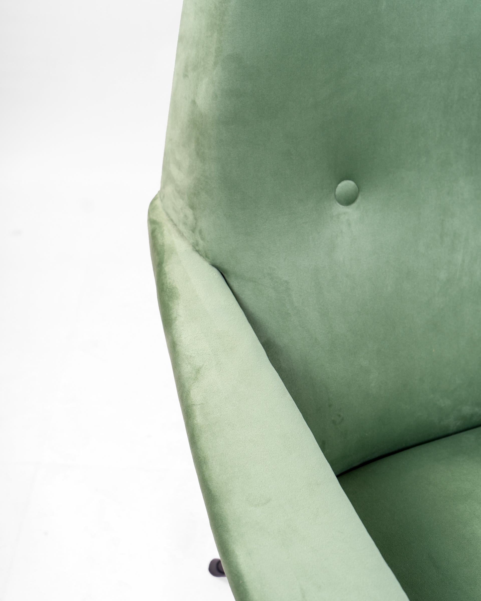 1950's French Armchair by Guy Besnard Re Uphosltered in Green Velvet, France For Sale 1