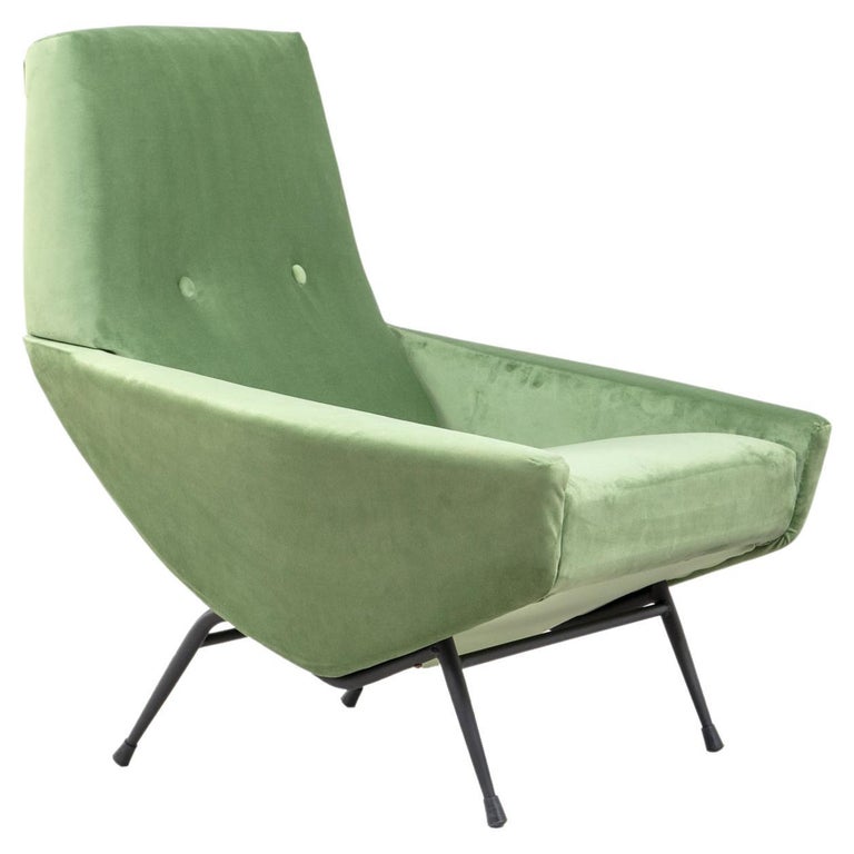 Guy Besnard Armchair Reupholstered in Green Velvet, 1950s