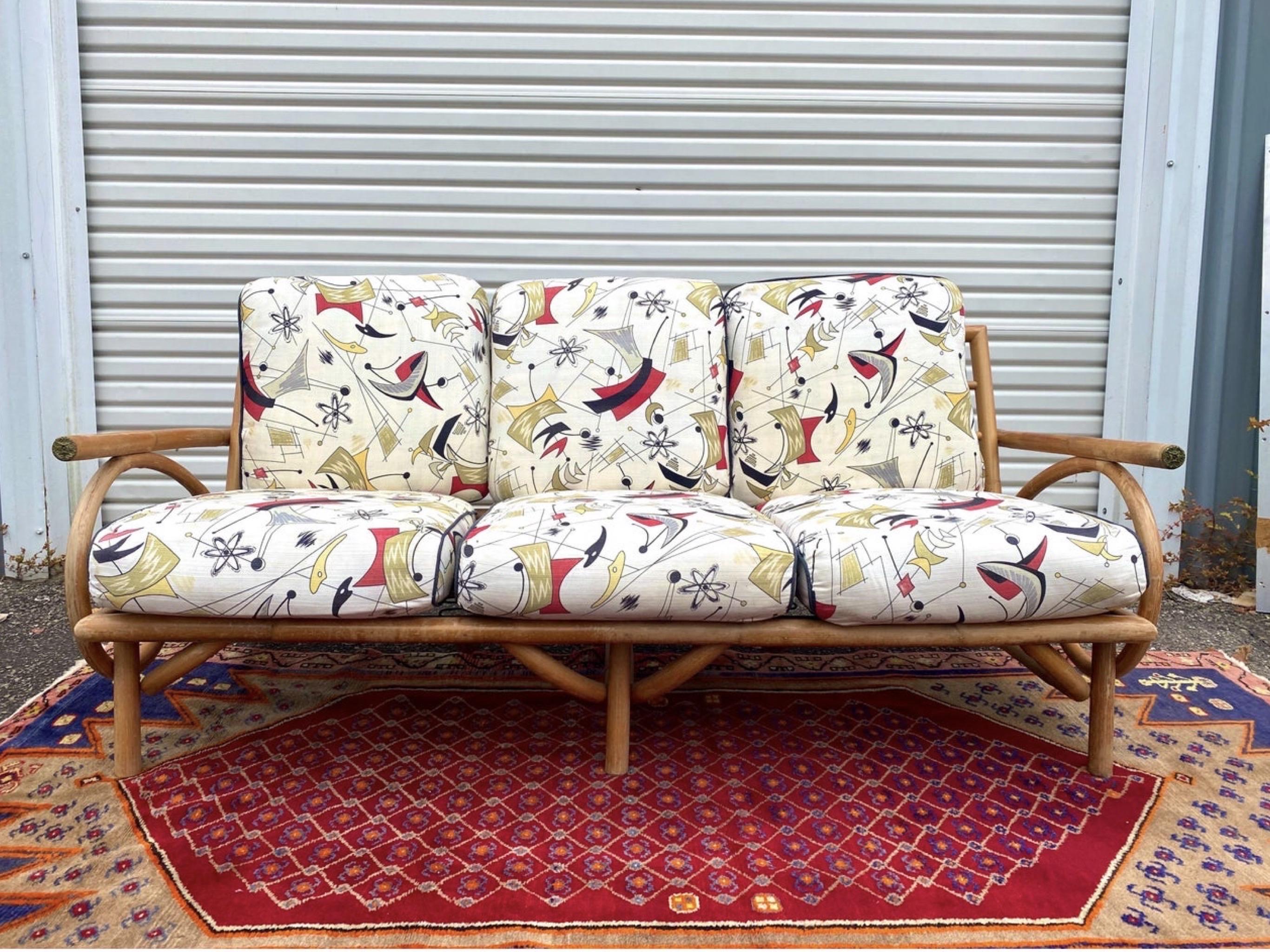 1950’s French Art Deco Bamboo Sofa In Good Condition In Charleston, SC