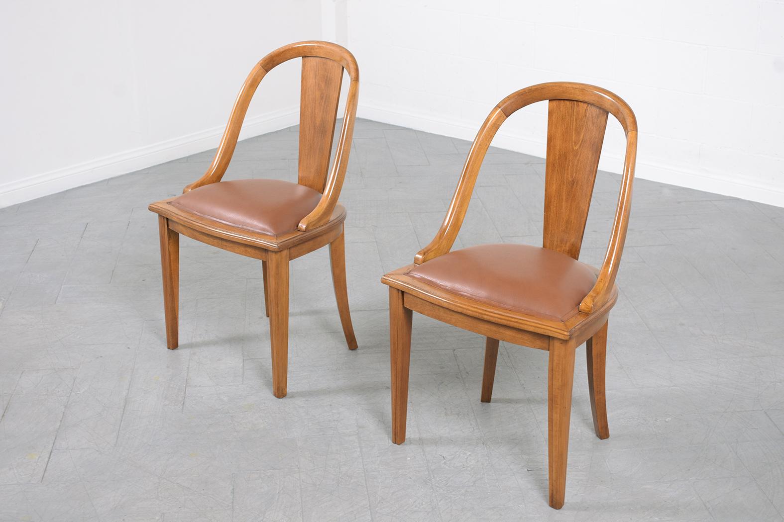 Stained 1950s French Art Deco Walnut Dining Chairs