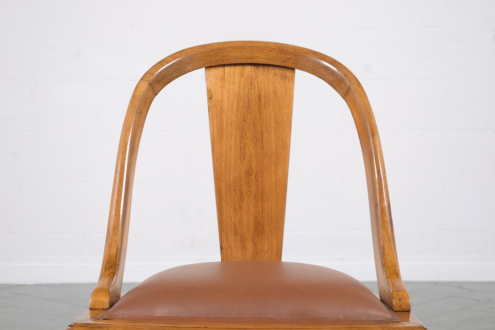 Leather 1950s French Art Deco Walnut Dining Chairs