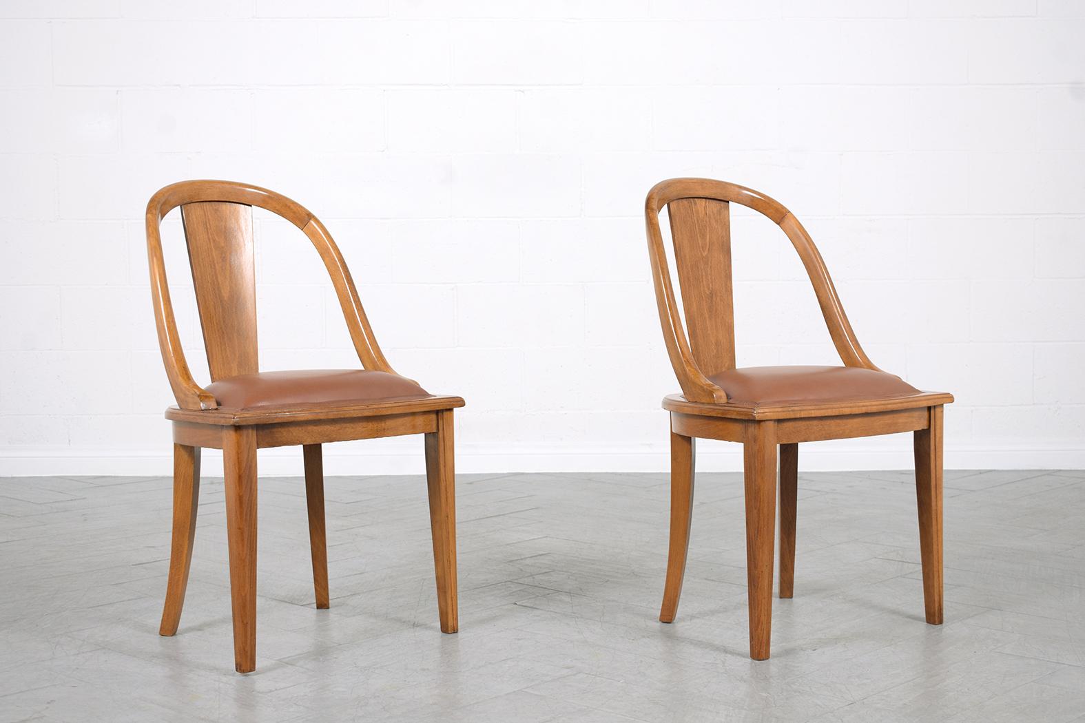 1950s French Art Deco Walnut Dining Chairs 2