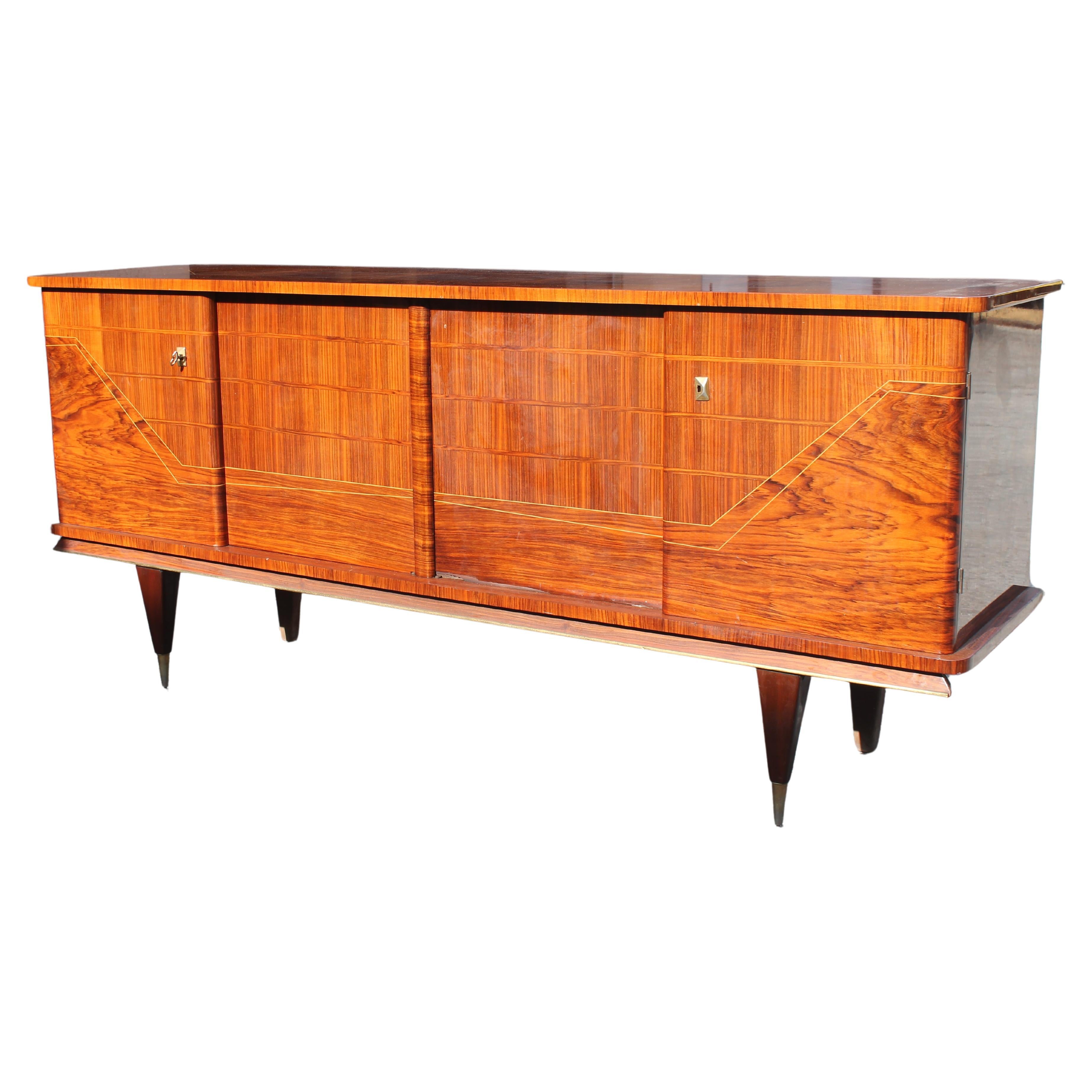 1950's French Art Deco Exotic Macassar Ebony w/ Walnut Buffet/ Credenza/ Dry Bar