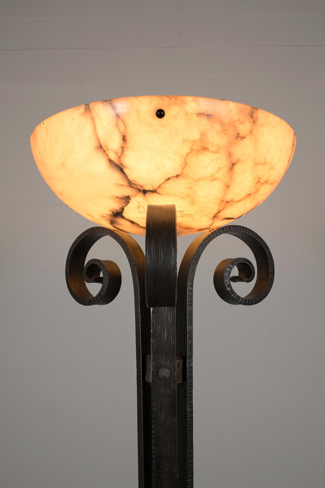 Forged 1950s Restored French Art Deco Wrought Iron Floor Lamp