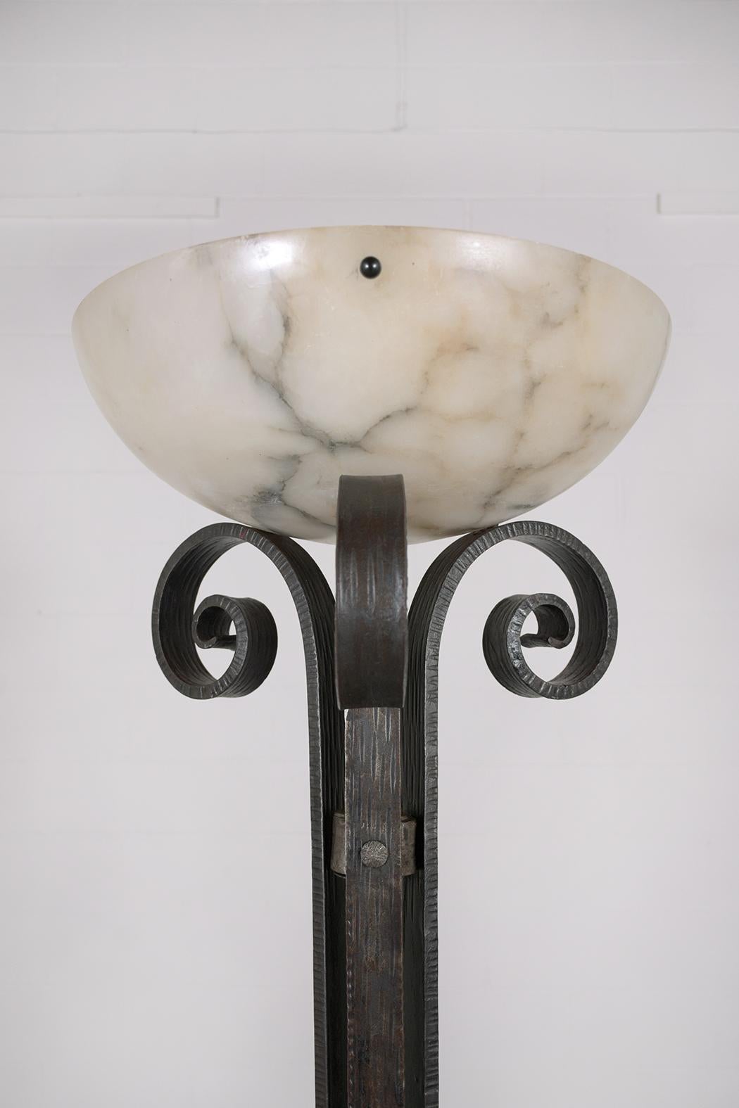 1950s Restored French Art Deco Wrought Iron Floor Lamp In Good Condition In Los Angeles, CA