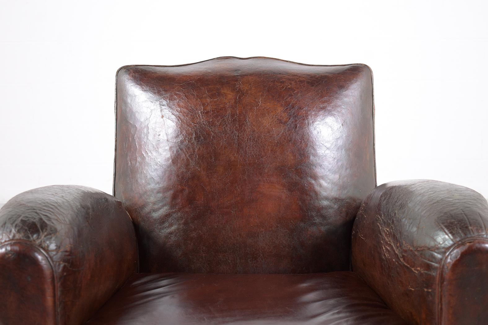 Art Deco 1950s French Art-Deco Leather Lounge Chair