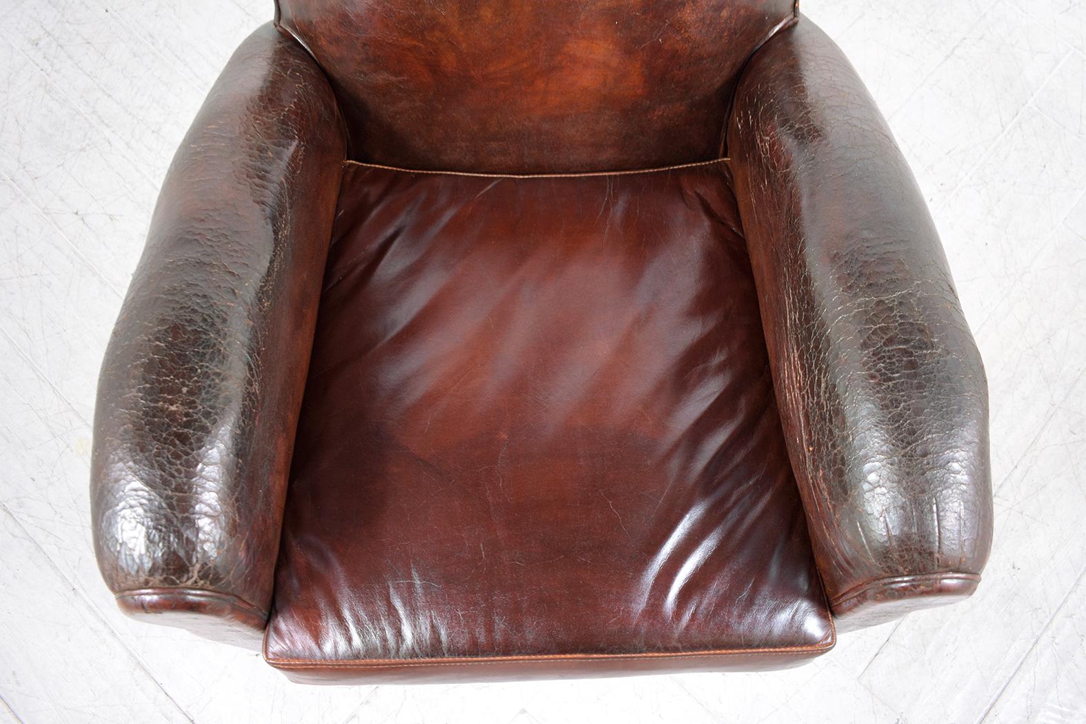 1950s French Art-Deco Leather Lounge Chair In Good Condition In Los Angeles, CA