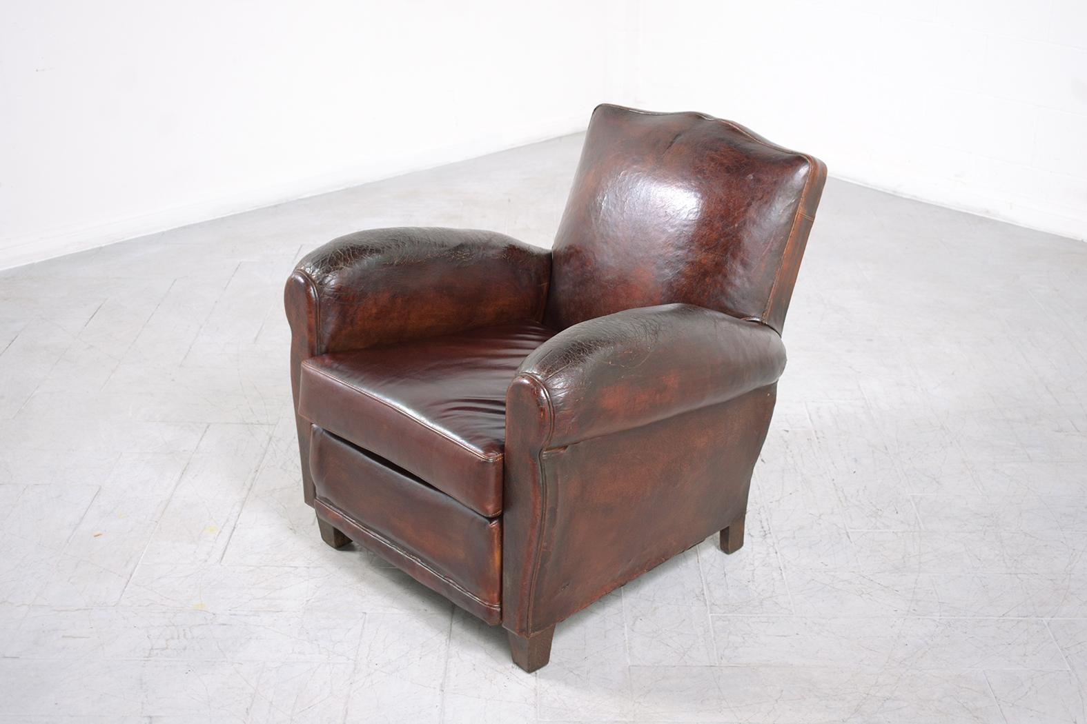 Mid-20th Century 1950s French Art-Deco Leather Lounge Chair