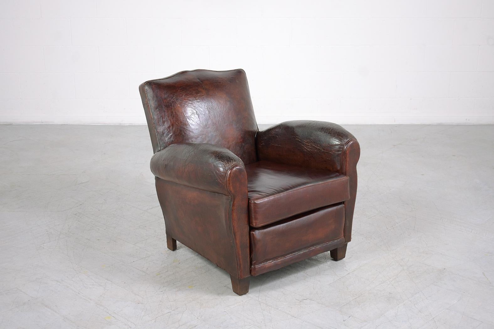 Metal 1950s French Art-Deco Leather Lounge Chair
