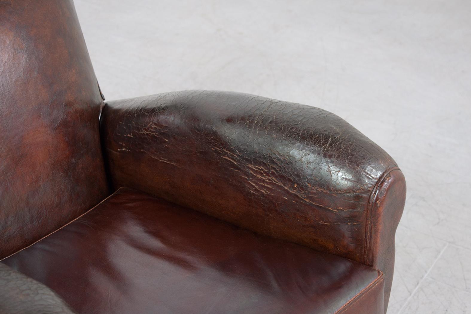 1950s French Art-Deco Leather Lounge Chair 1