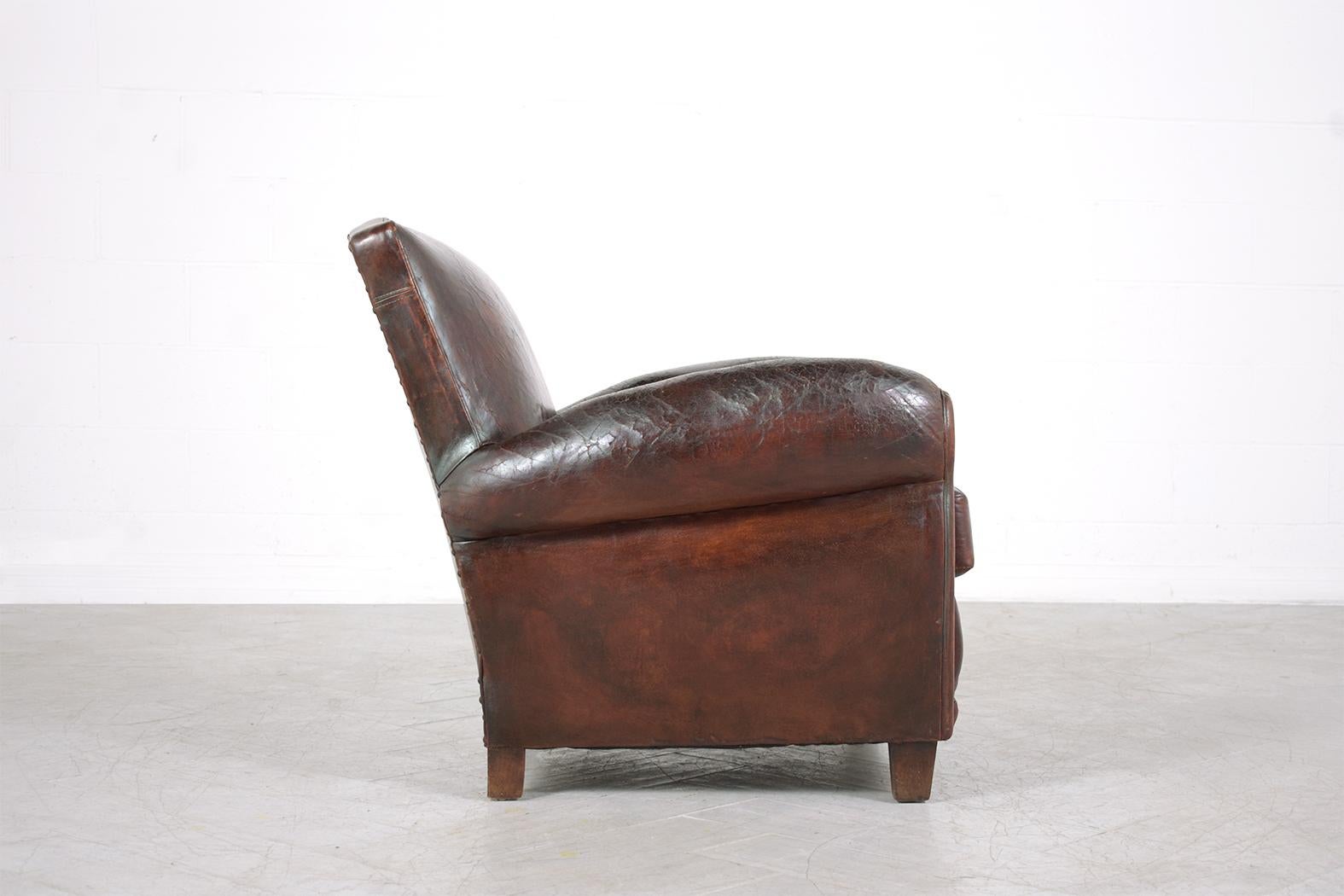 1950s French Art-Deco Leather Lounge Chair 2