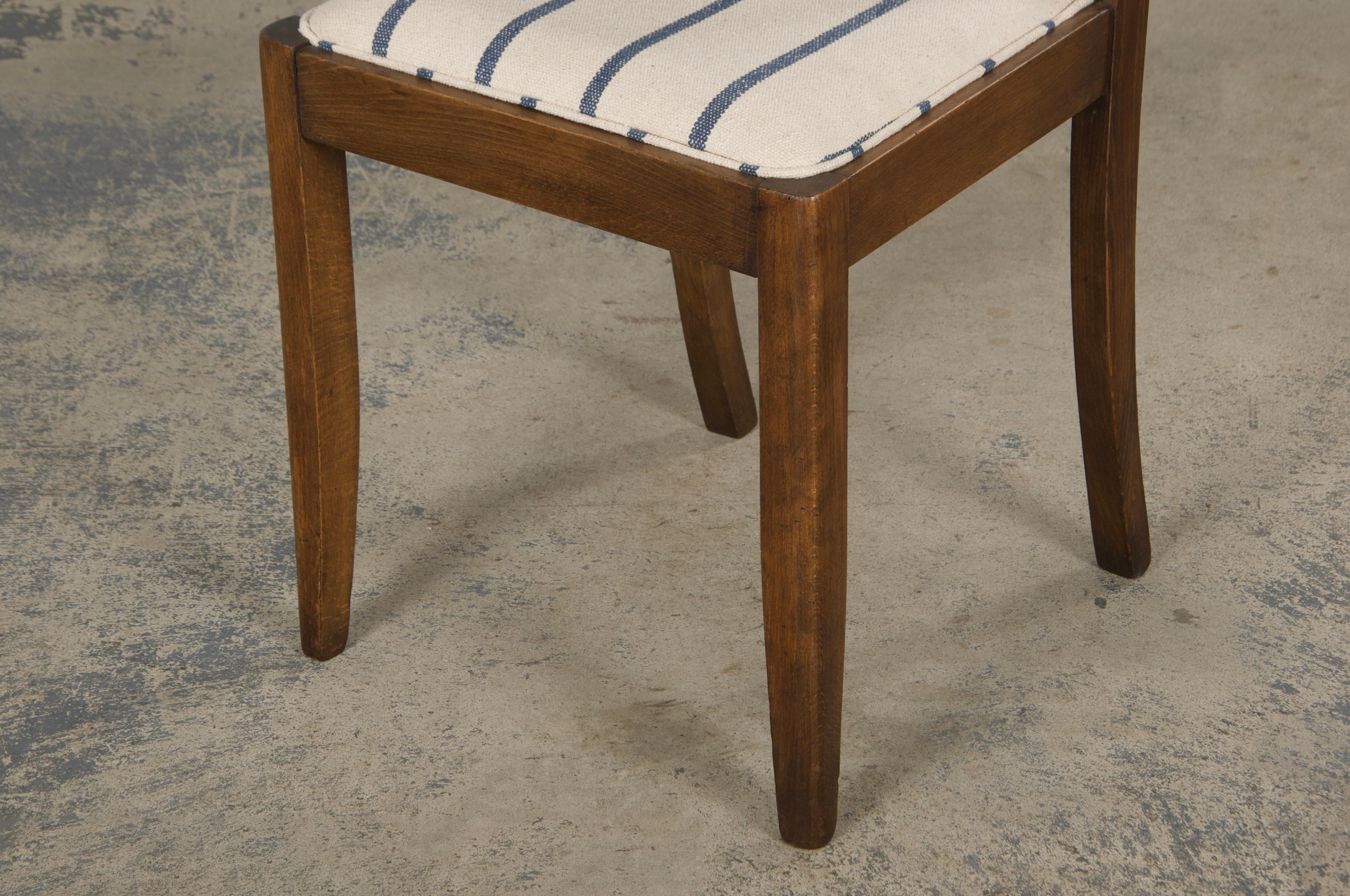 Sedie da pranzo francesi Art Deco in acero anni '50 con tessuto a righe - Set di 6 in vendita 9