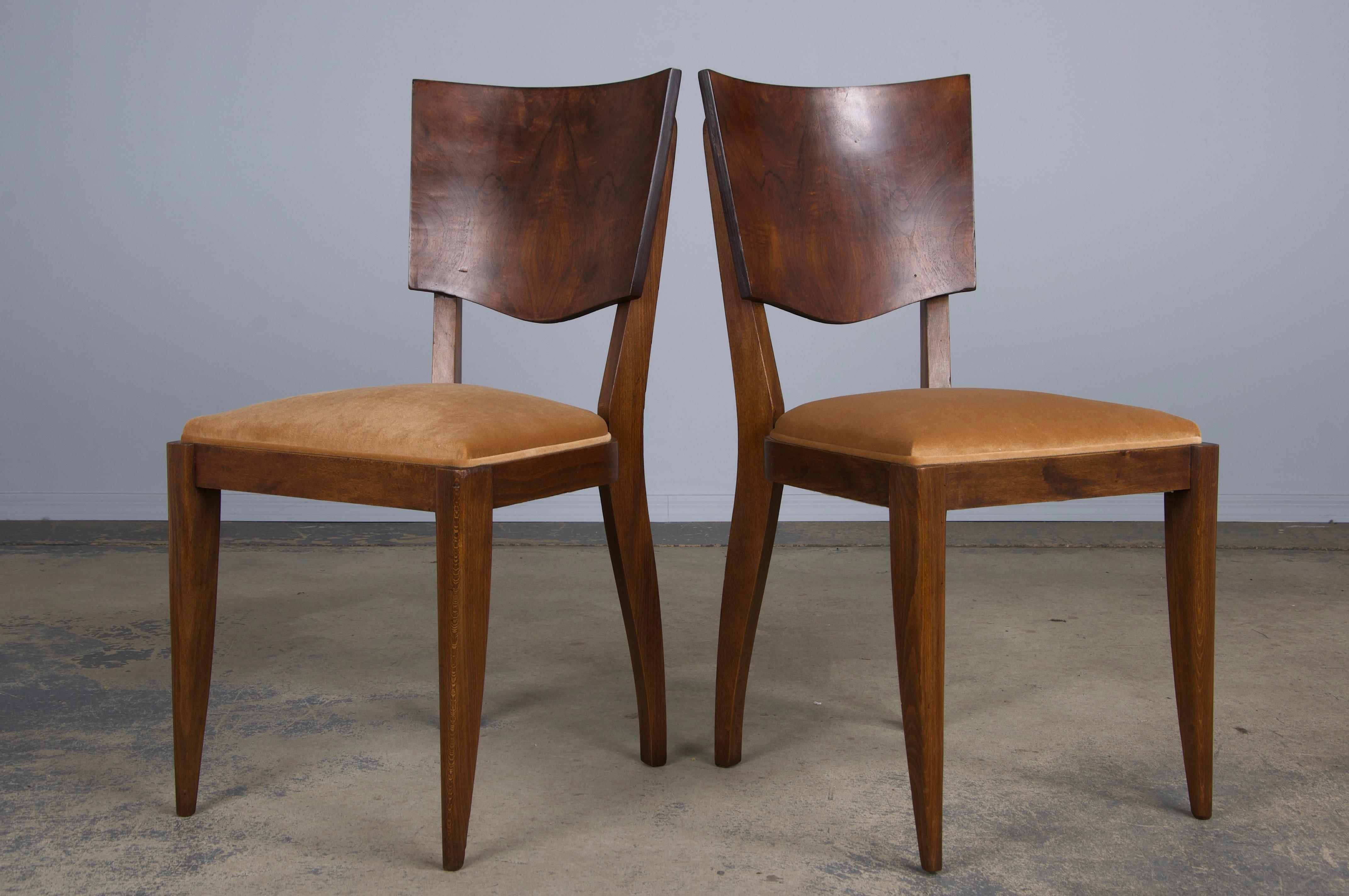 1950s French Art Deco Maple Dining Chairs W/ Beige Velvet - Set of 6 6