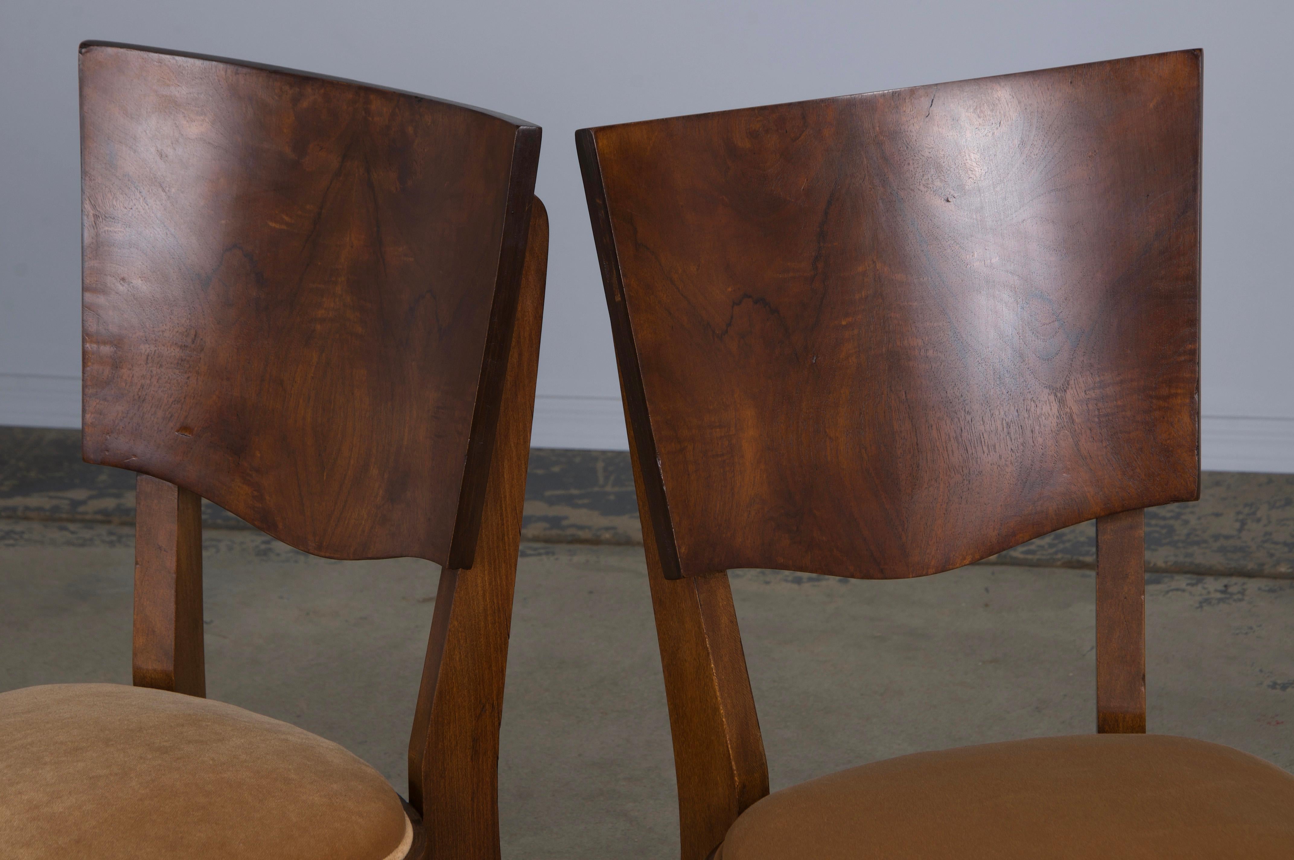 1950s French Art Deco Maple Dining Chairs W/ Beige Velvet - Set of 6 7