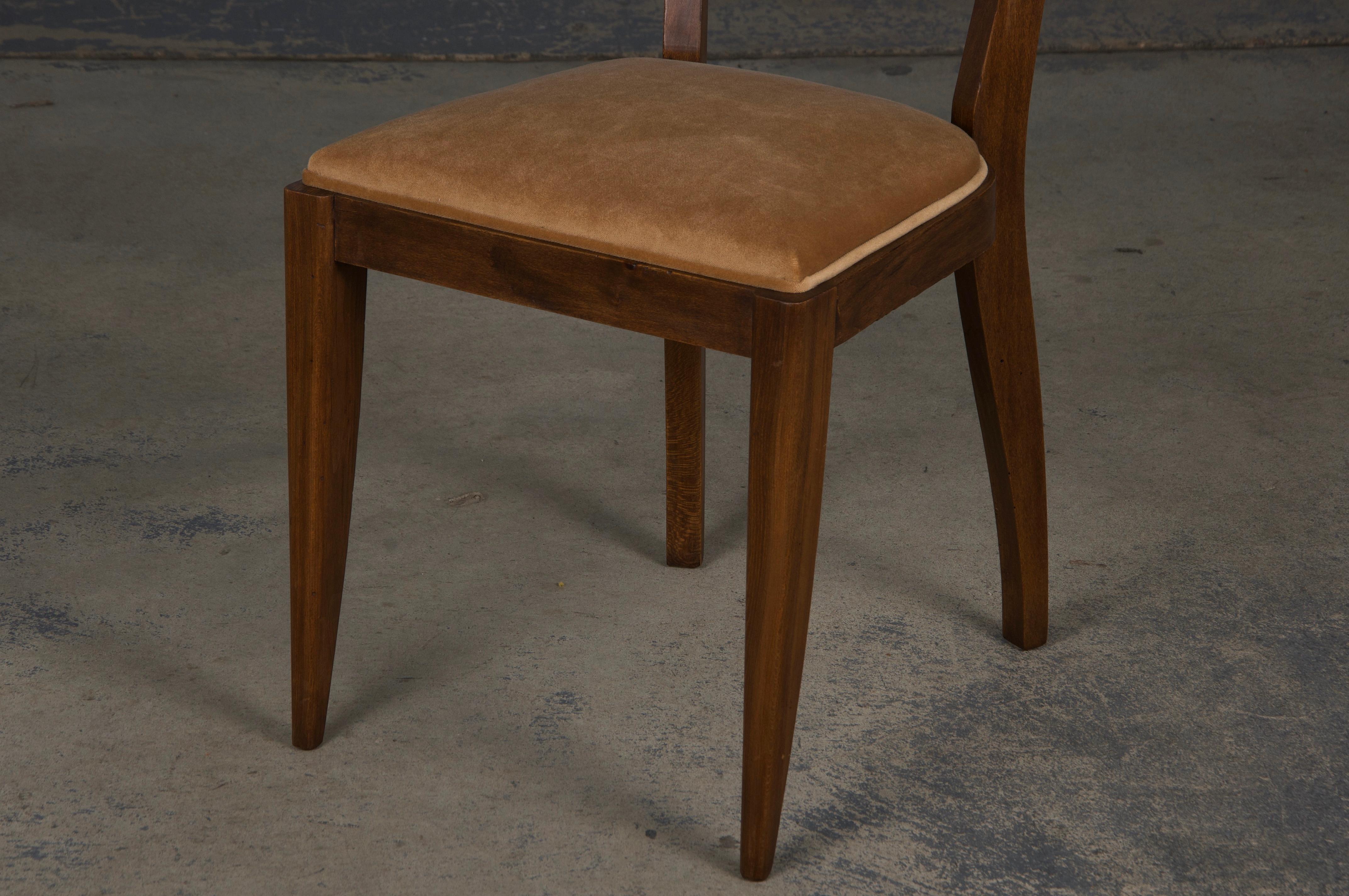 1950s French Art Deco Maple Dining Chairs W/ Beige Velvet - Set of 6 9