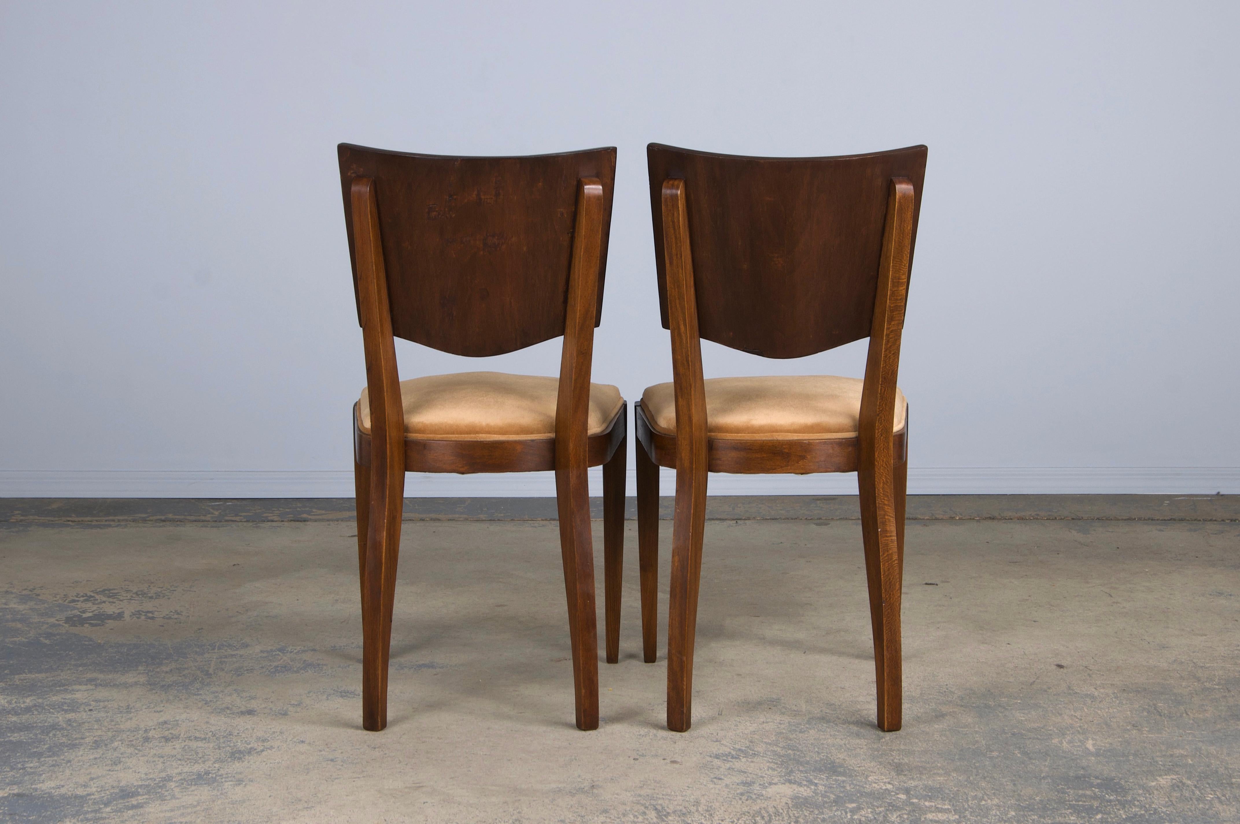 1950s French Art Deco Maple Dining Chairs W/ Beige Velvet - Set of 6 10