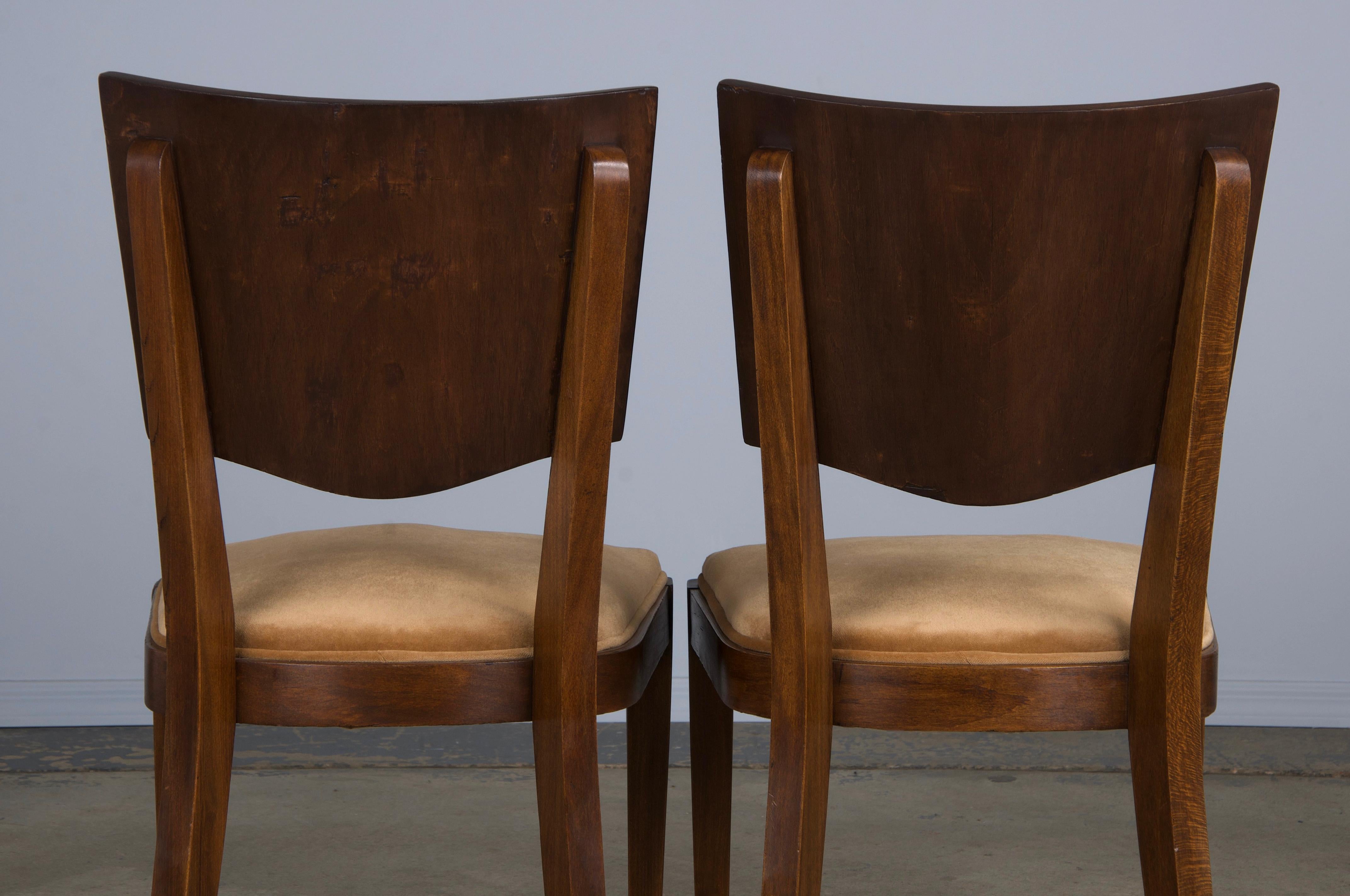 1950s French Art Deco Maple Dining Chairs W/ Beige Velvet - Set of 6 11