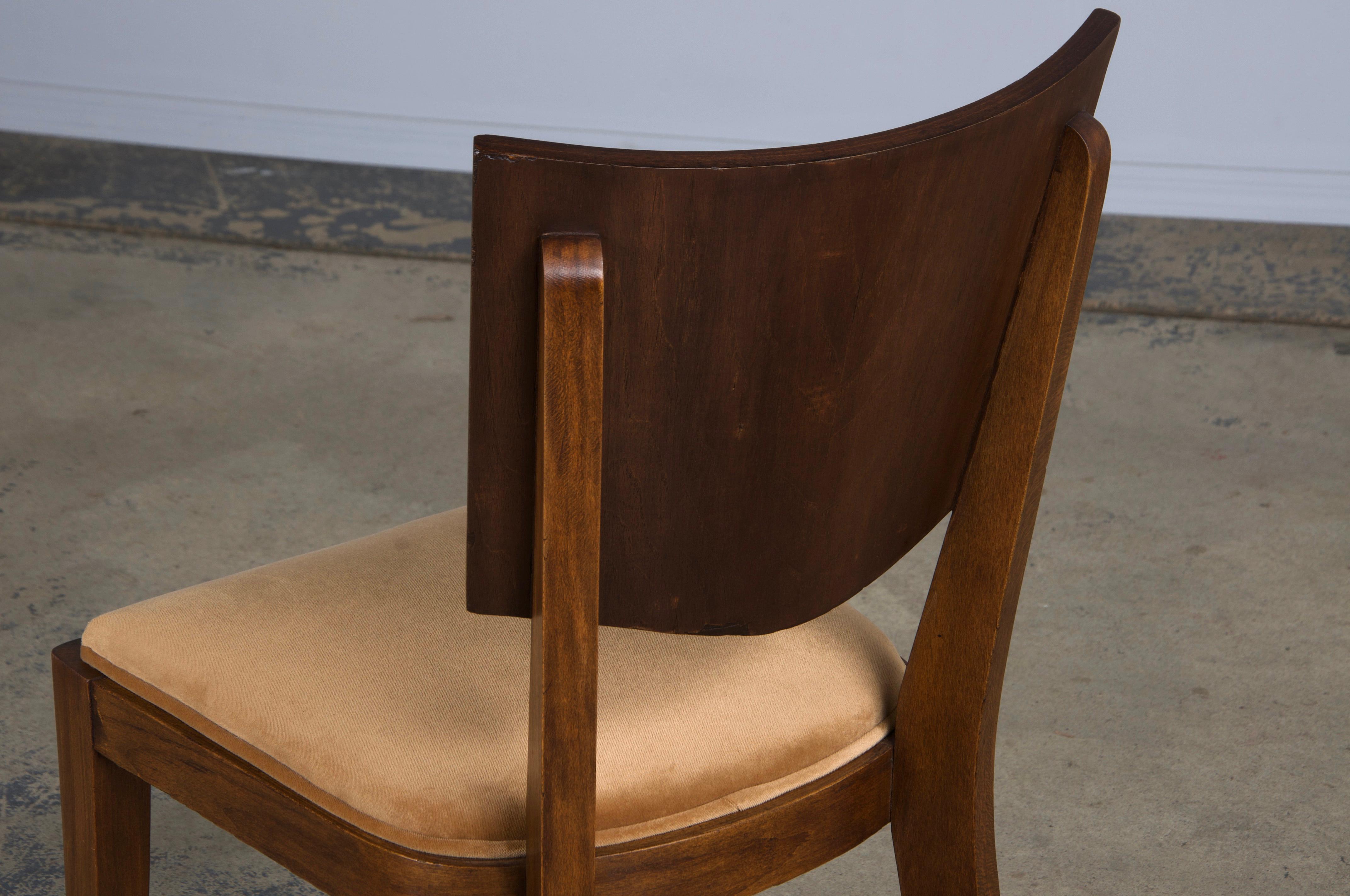 1950s French Art Deco Maple Dining Chairs W/ Beige Velvet - Set of 6 12