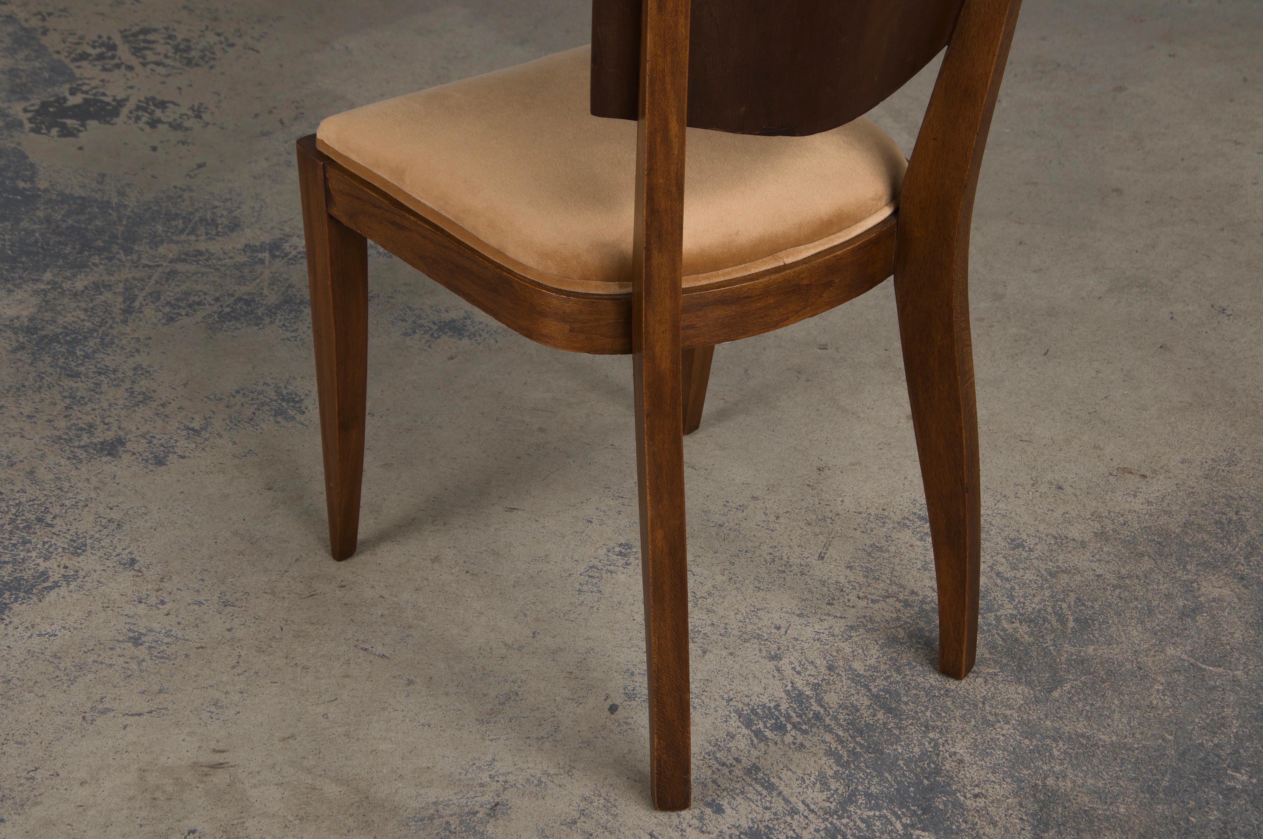 1950s French Art Deco Maple Dining Chairs W/ Beige Velvet - Set of 6 13