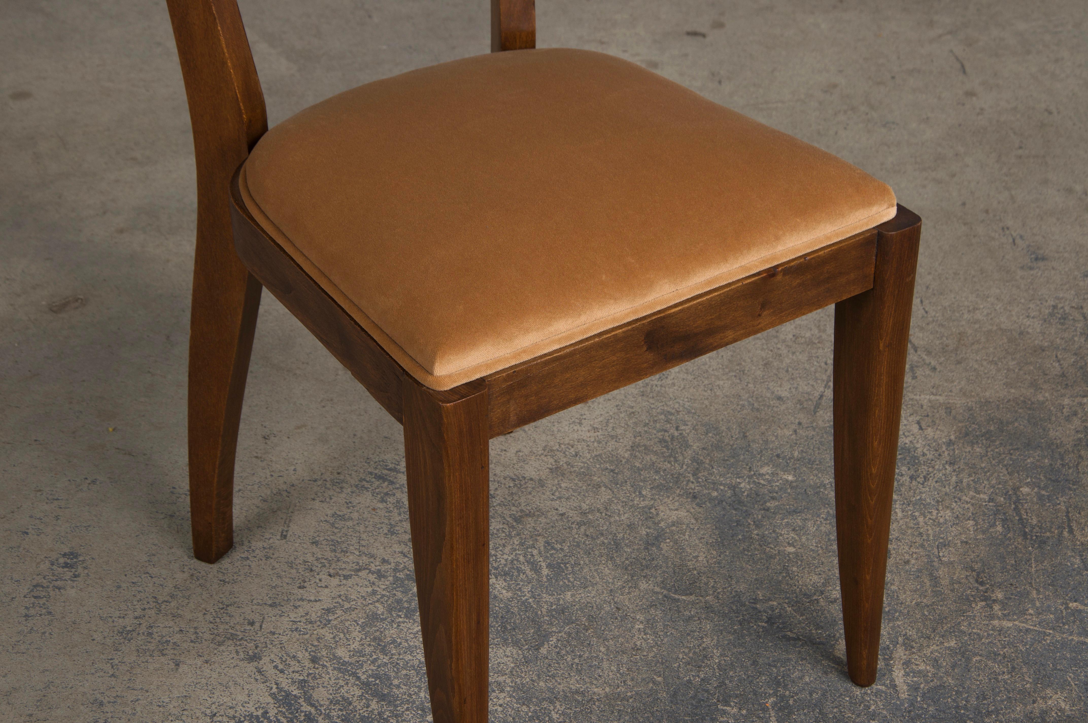 1950s French Art Deco Maple Dining Chairs W/ Beige Velvet - Set of 6 4