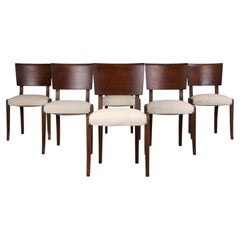 1950s French Art Deco Maple Dining Chairs W/ Cream Velvet - Set of 6