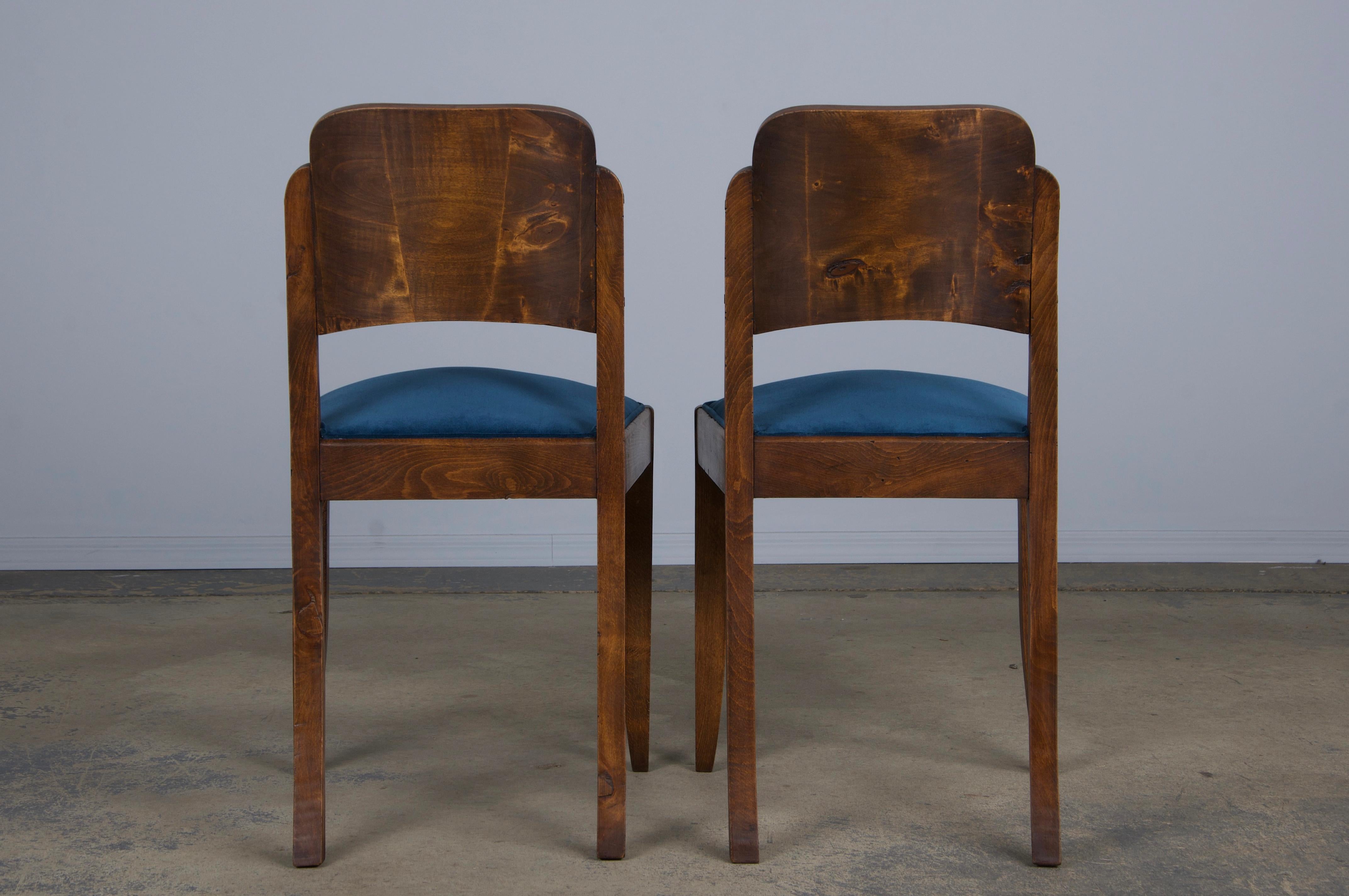 1950s French Art Deco Maple Dining Chairs W/ Dark Blue Velvet - Set of 6 10
