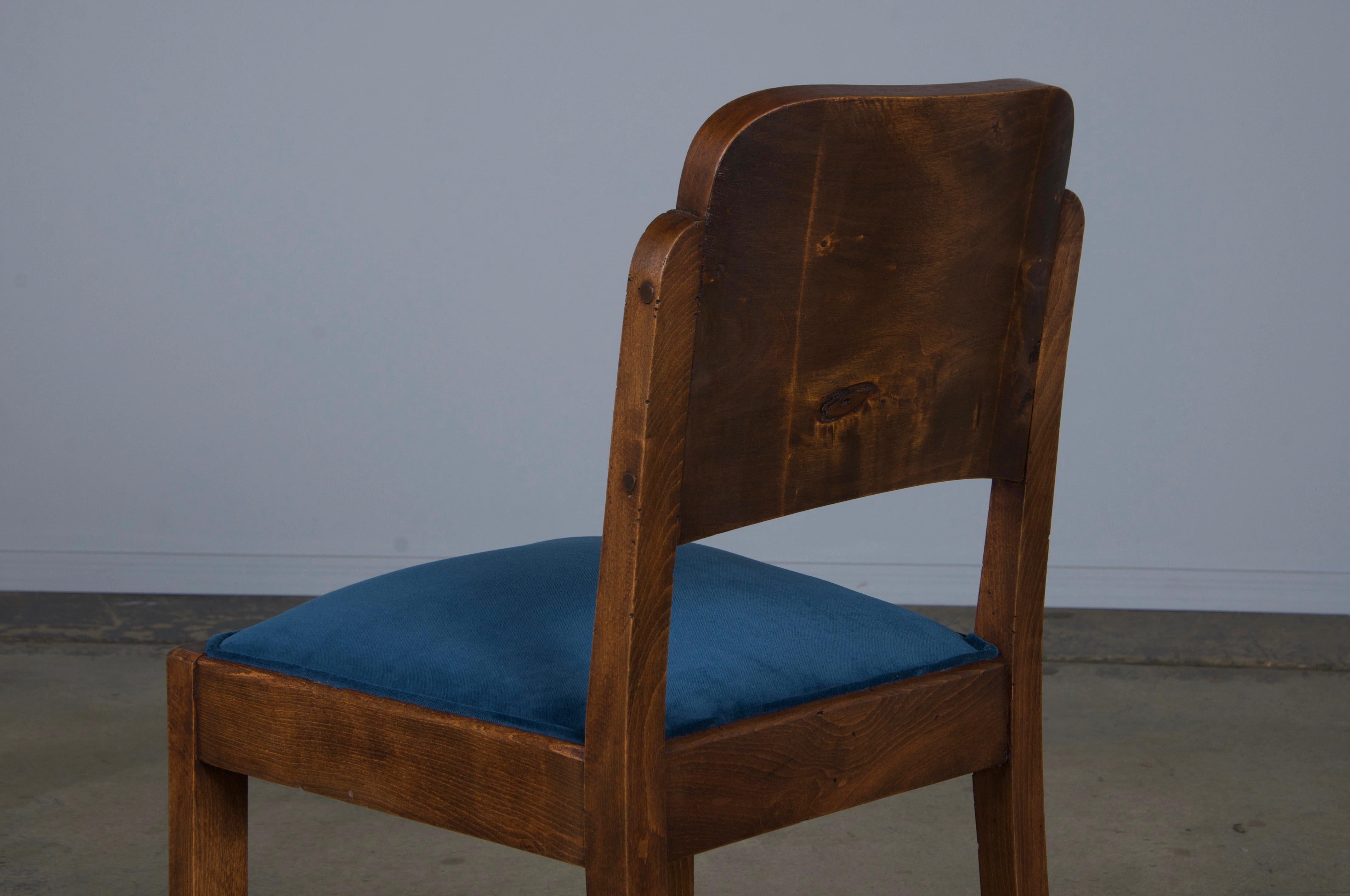 1950s French Art Deco Maple Dining Chairs W/ Dark Blue Velvet - Set of 6 11