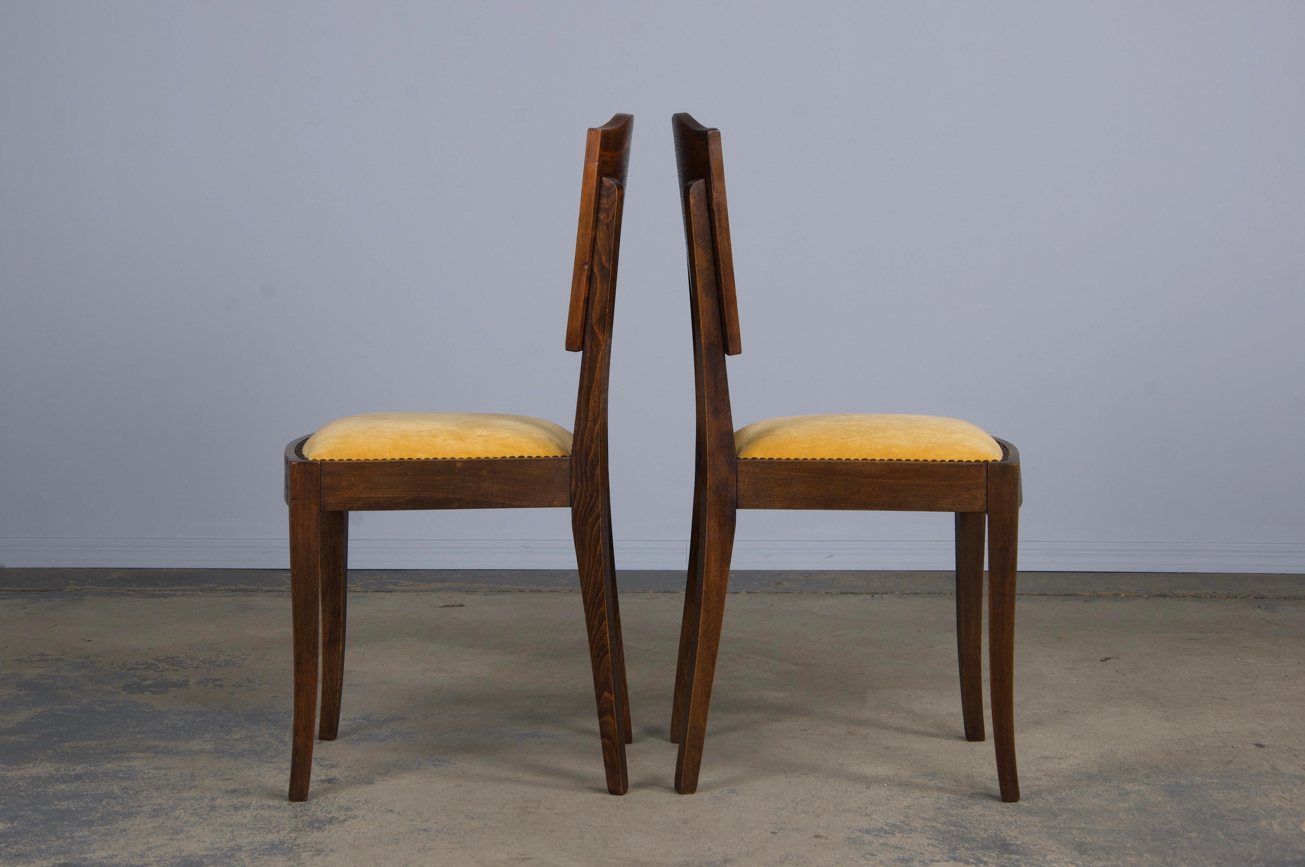 1950s French Art Deco Maple Dining Chairs W/ Golden Yellow Velvet - Set of 6 For Sale 6