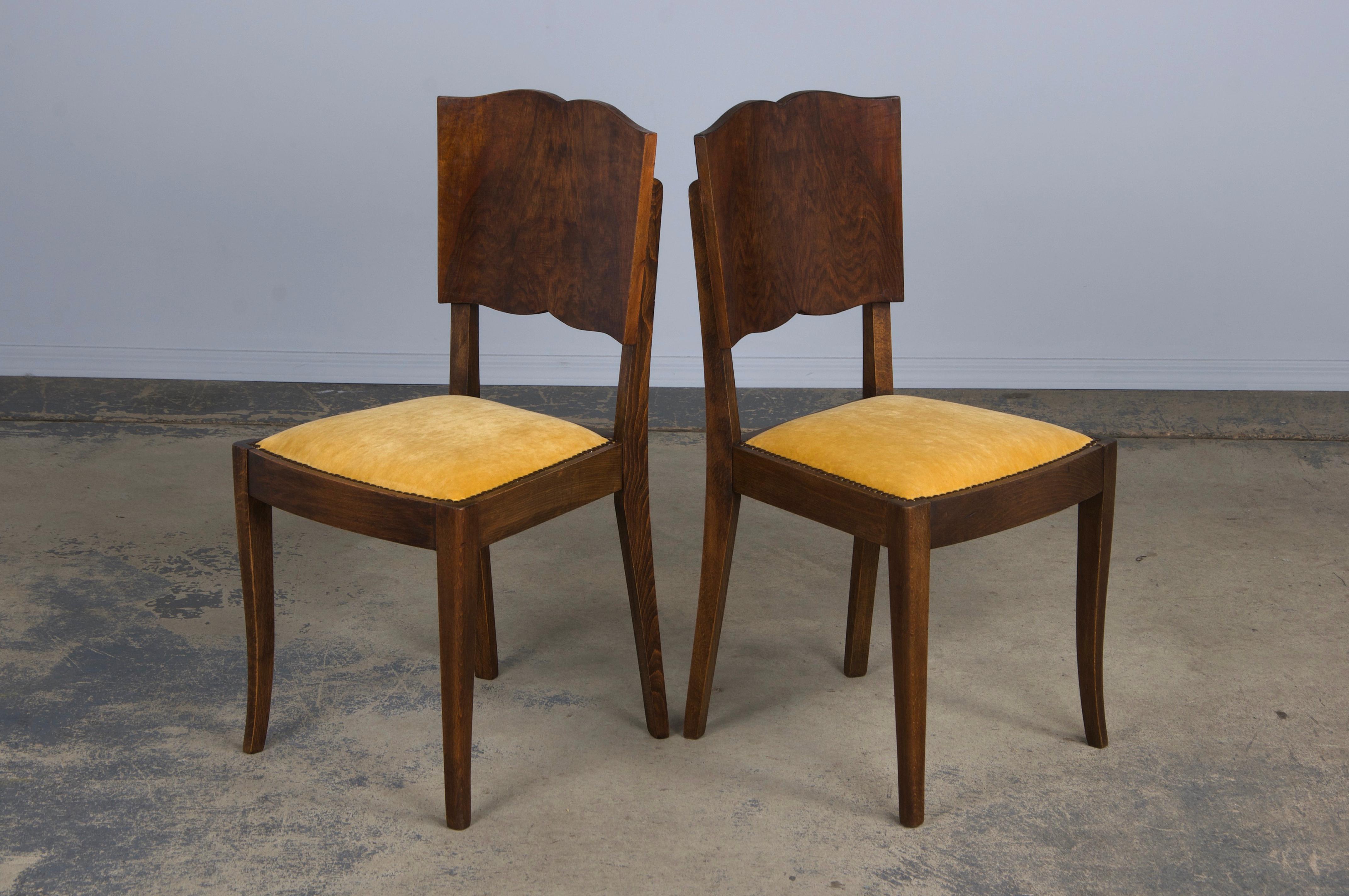 1950s French Art Deco Maple Dining Chairs W/ Golden Yellow Velvet - Set of 6 For Sale 7